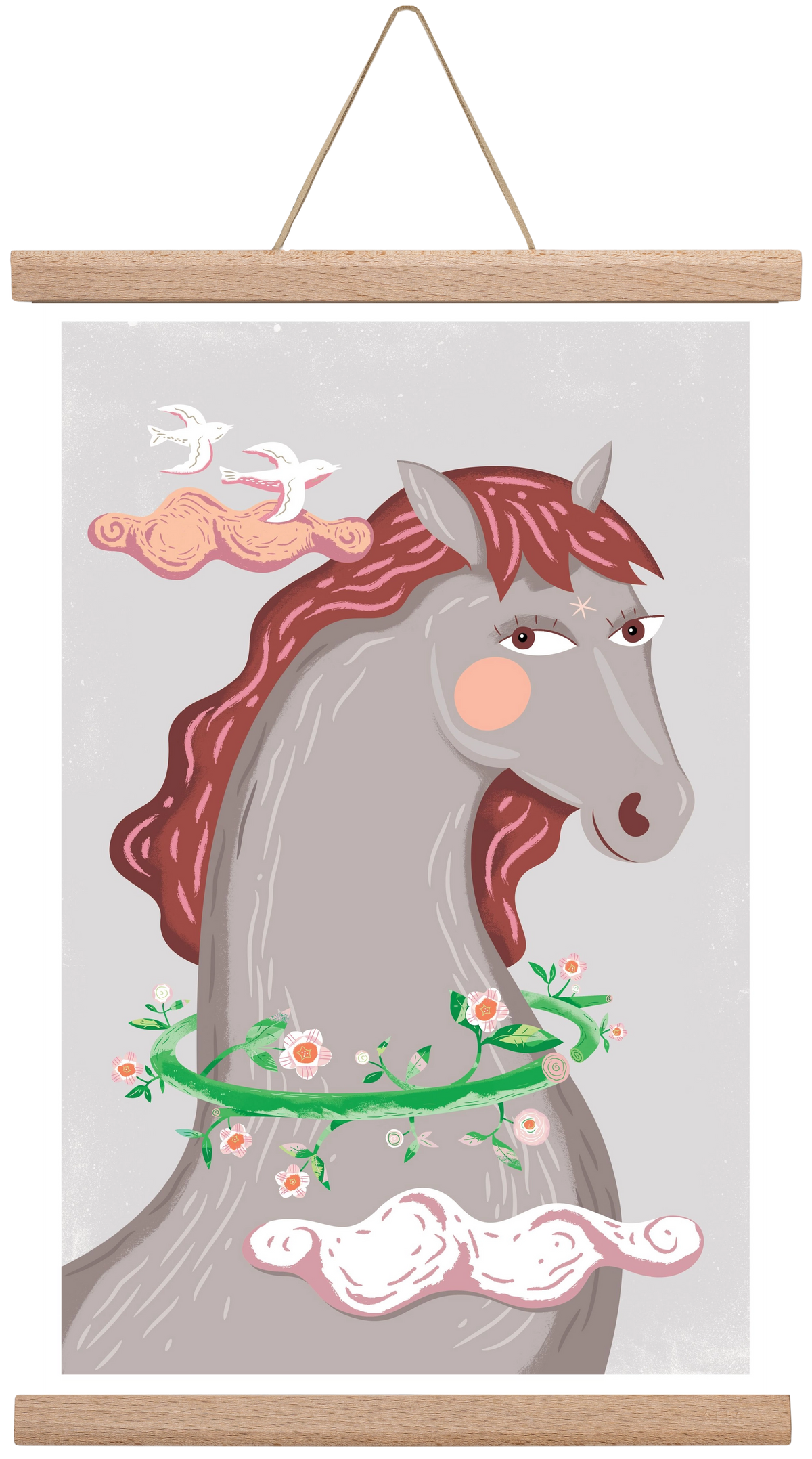 Szürke póniló , 30x45 cm (30x45 cm), Tölgy akasztó