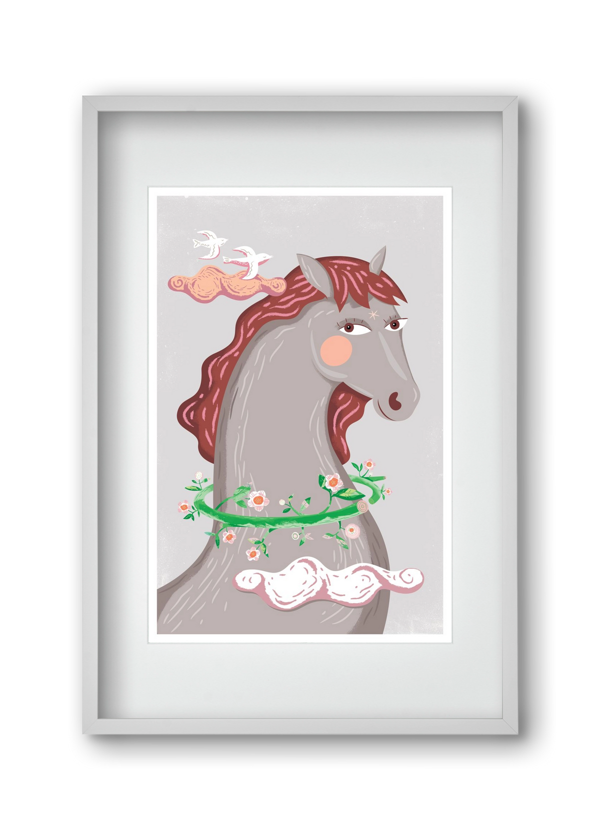 Szürke póniló , 30x45 cm (20x30 cm), Fehér keret, paszpartuval