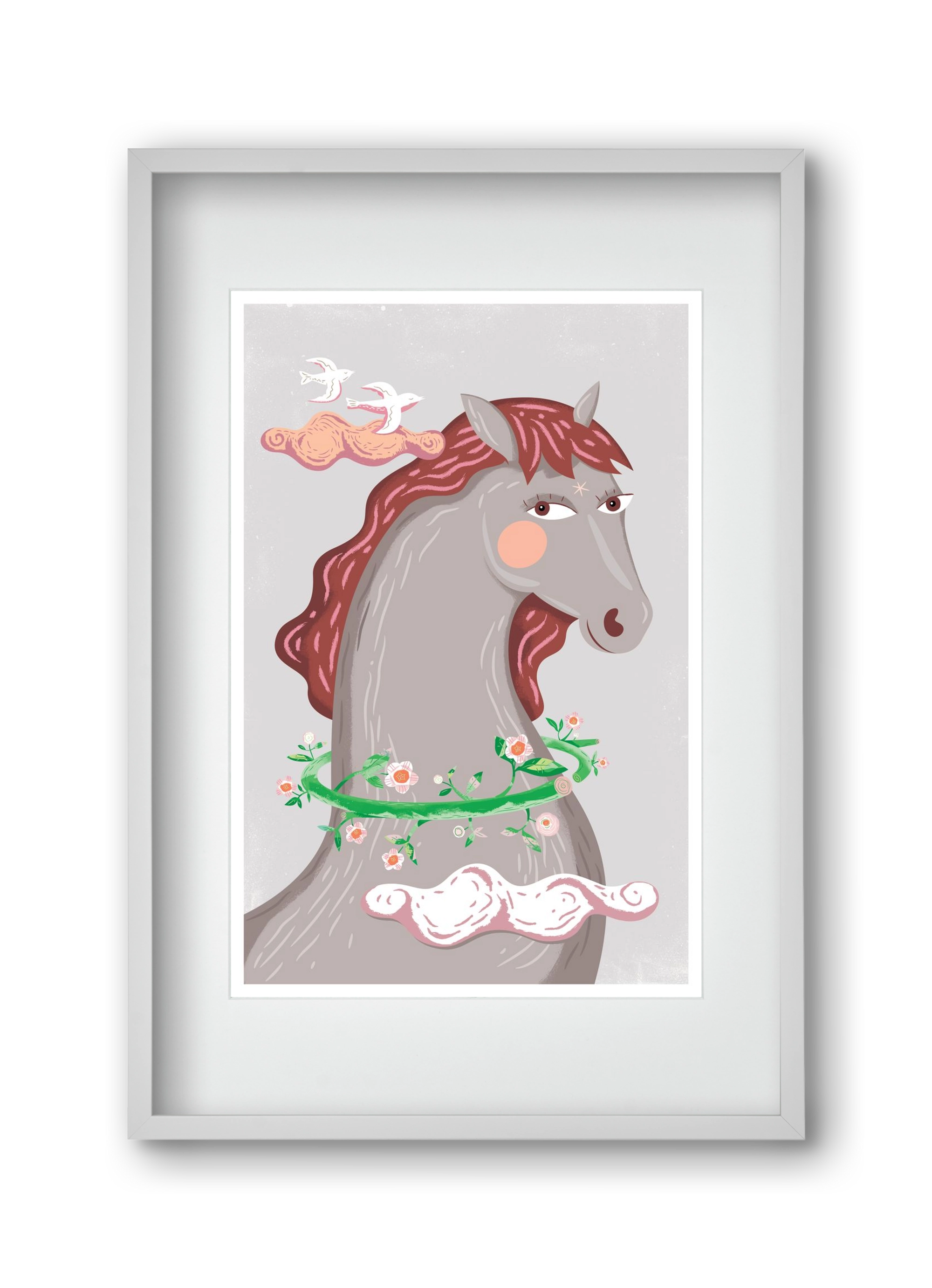 Szürke póniló , 30x45 cm (20x30 cm), Fehér keret, paszpartuval