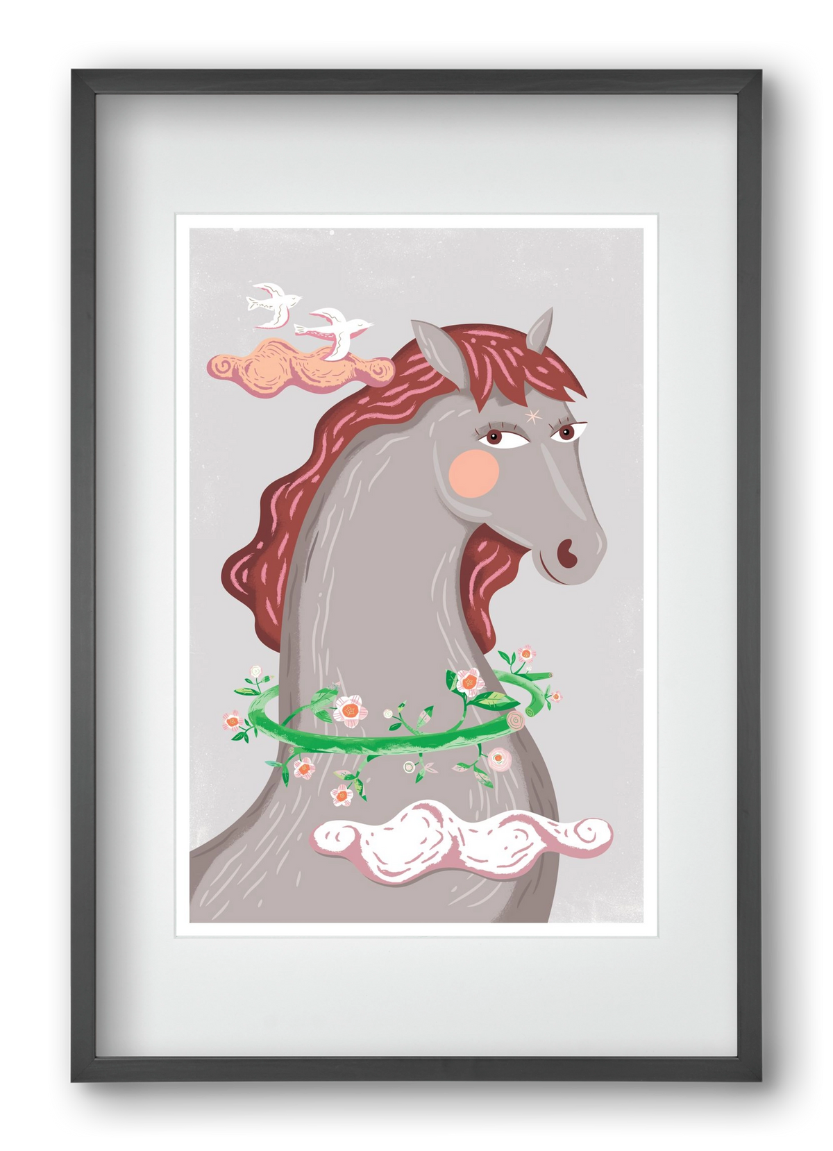 Szürke póniló , 40x60 cm (30x45 cm), Fekete keret, paszpartuval