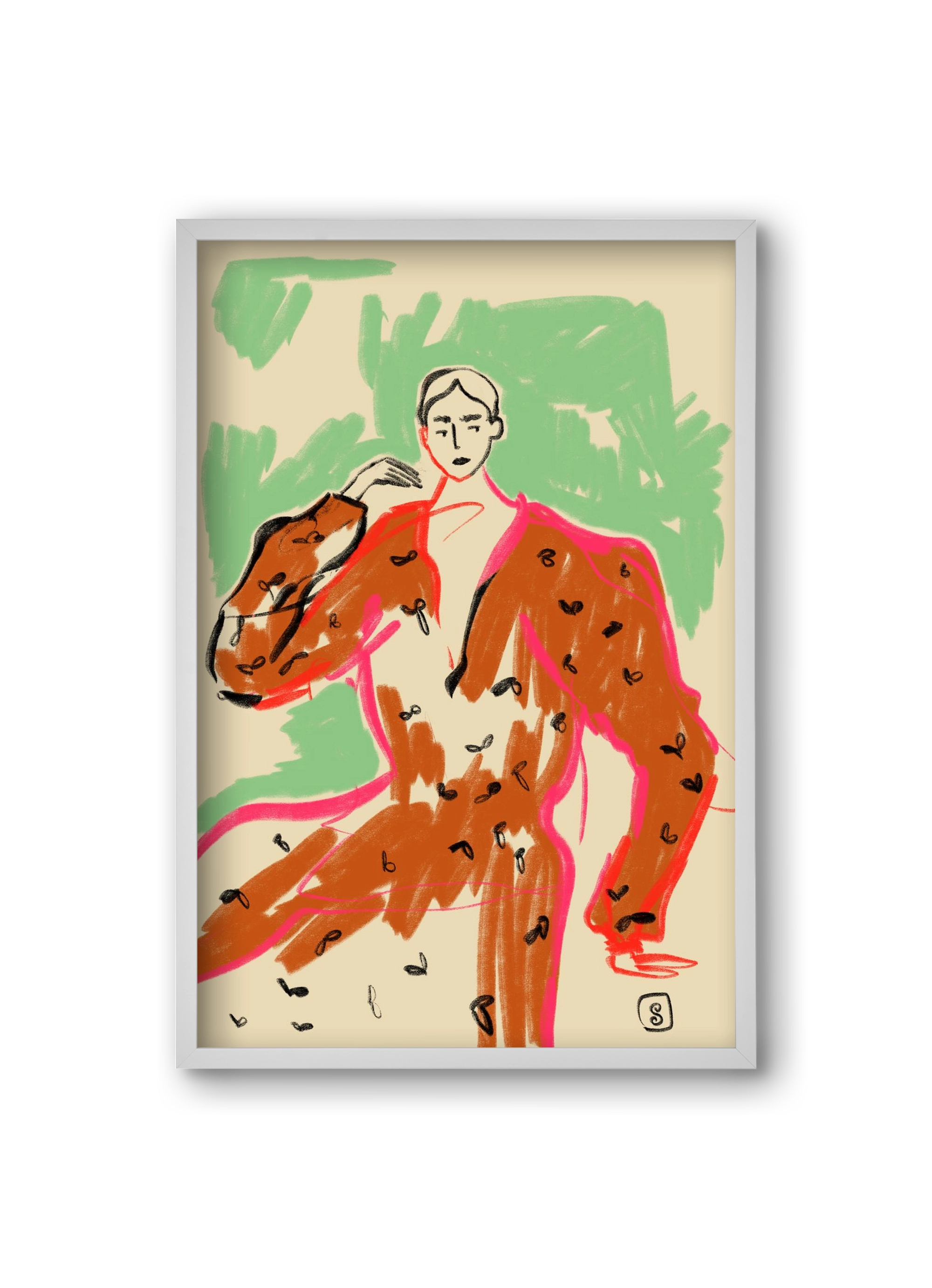 WOMAN IN A TERRACOTTA DRESS, 20x30 cm (20x30 cm), Fehér keret