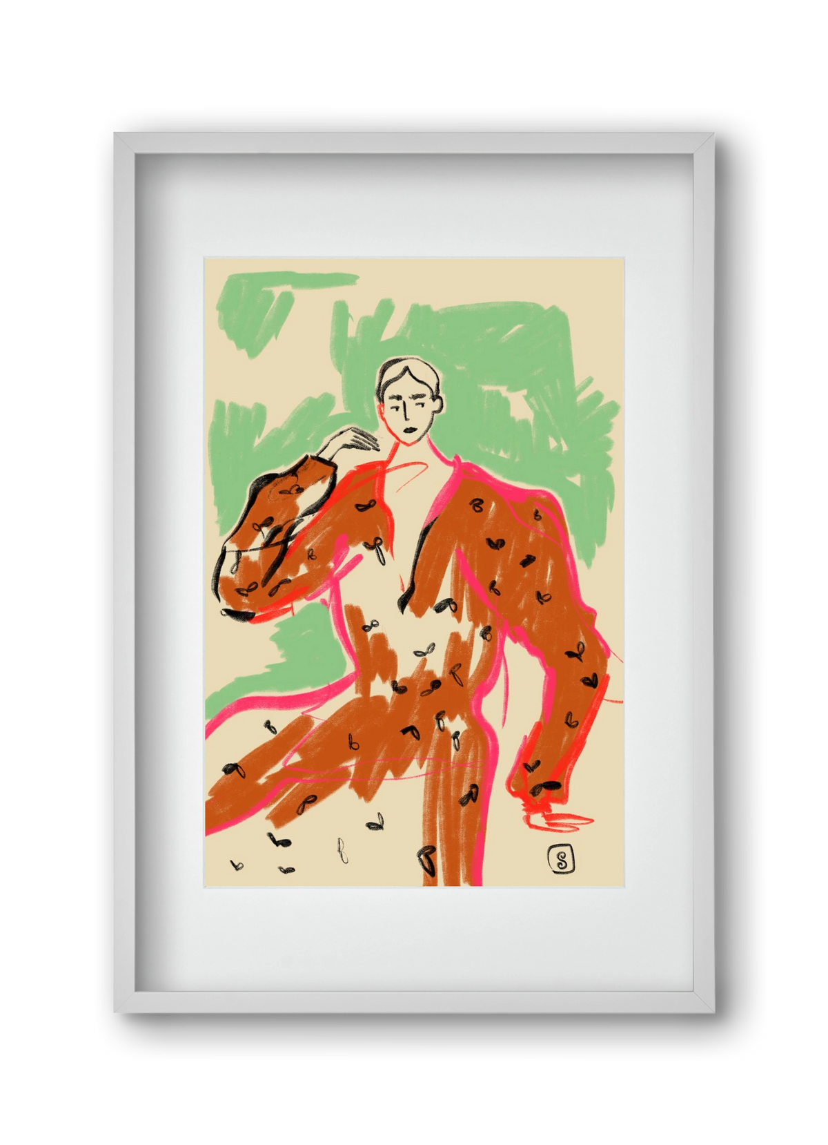 WOMAN IN A TERRACOTTA DRESS, 30x45 cm (20x30 cm), Fehér keret, paszpartuval