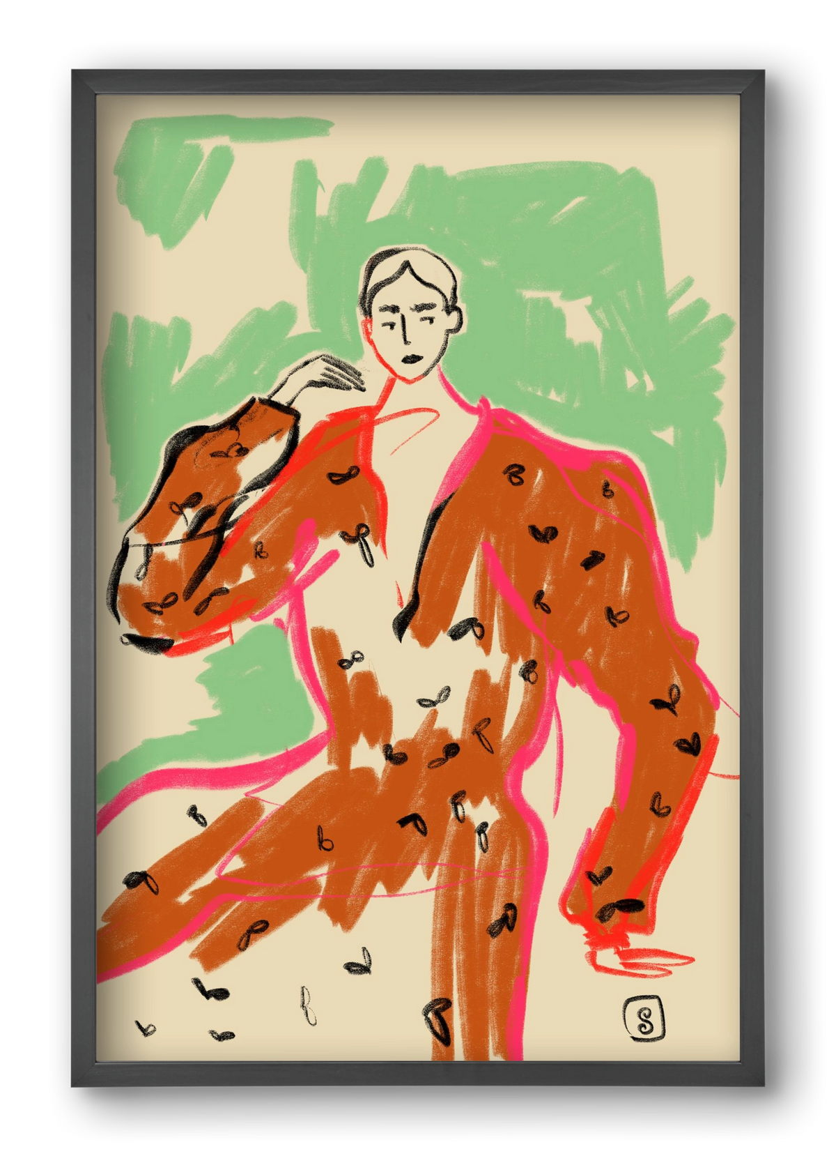 WOMAN IN A TERRACOTTA DRESS, 40x60 cm (40x60 cm), Fekete keret