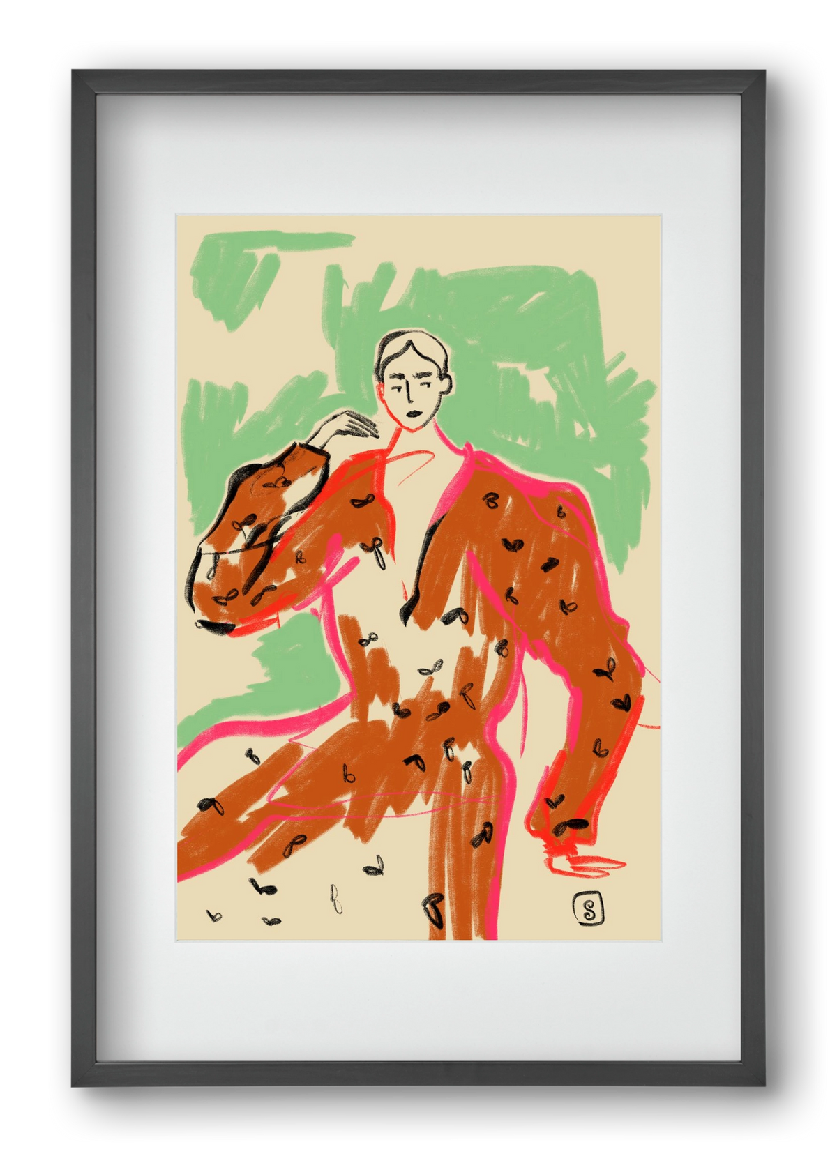 WOMAN IN A TERRACOTTA DRESS, 40x60 cm (30x45 cm), Fekete keret, paszpartuval