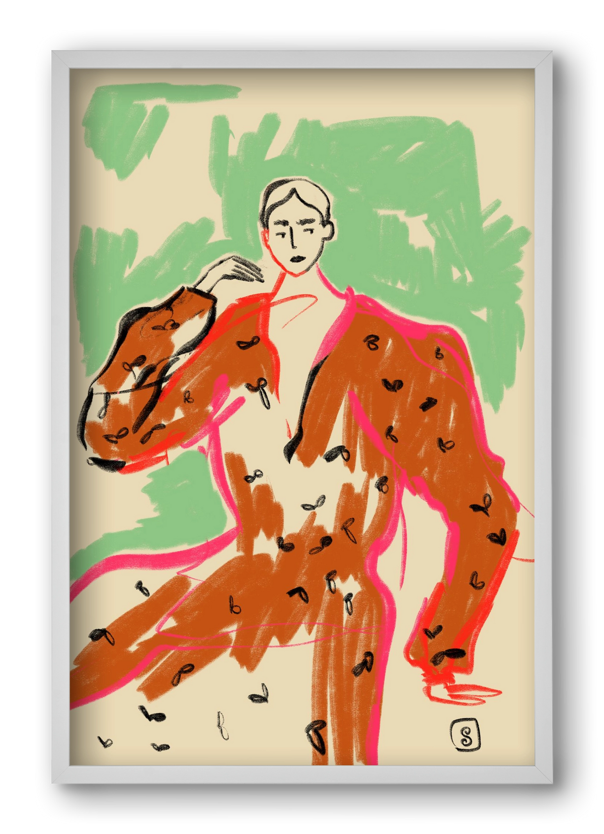 WOMAN IN A TERRACOTTA DRESS, 40x60 cm (40x60 cm), Fehér keret