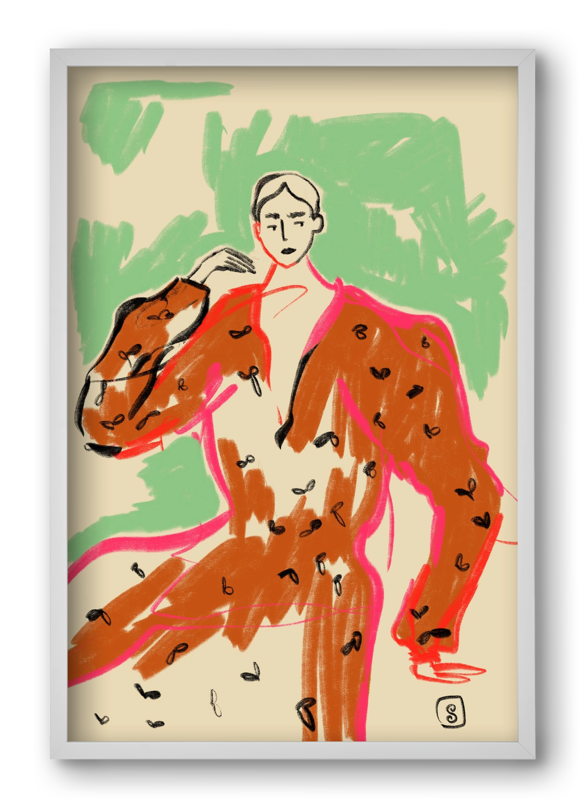 WOMAN IN A TERRACOTTA DRESS, 40x60 cm (40x60 cm), Fehér keret