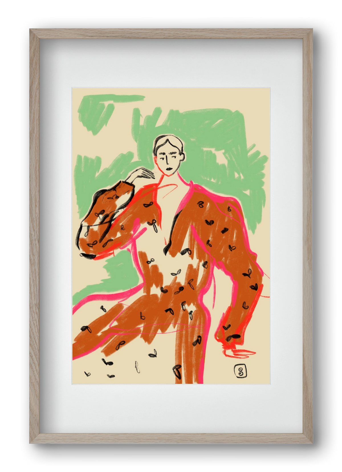 WOMAN IN A TERRACOTTA DRESS, 40x60 cm (30x45 cm), Tölgy keret, paszpartuval