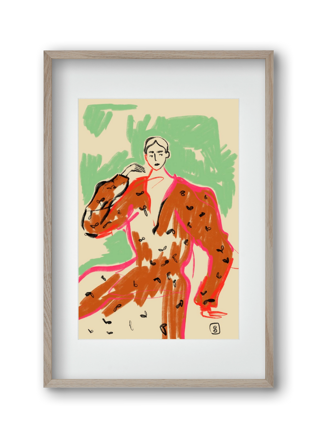 WOMAN IN A TERRACOTTA DRESS, 30x45 cm (20x30 cm), Tölgy keret, paszpartuval