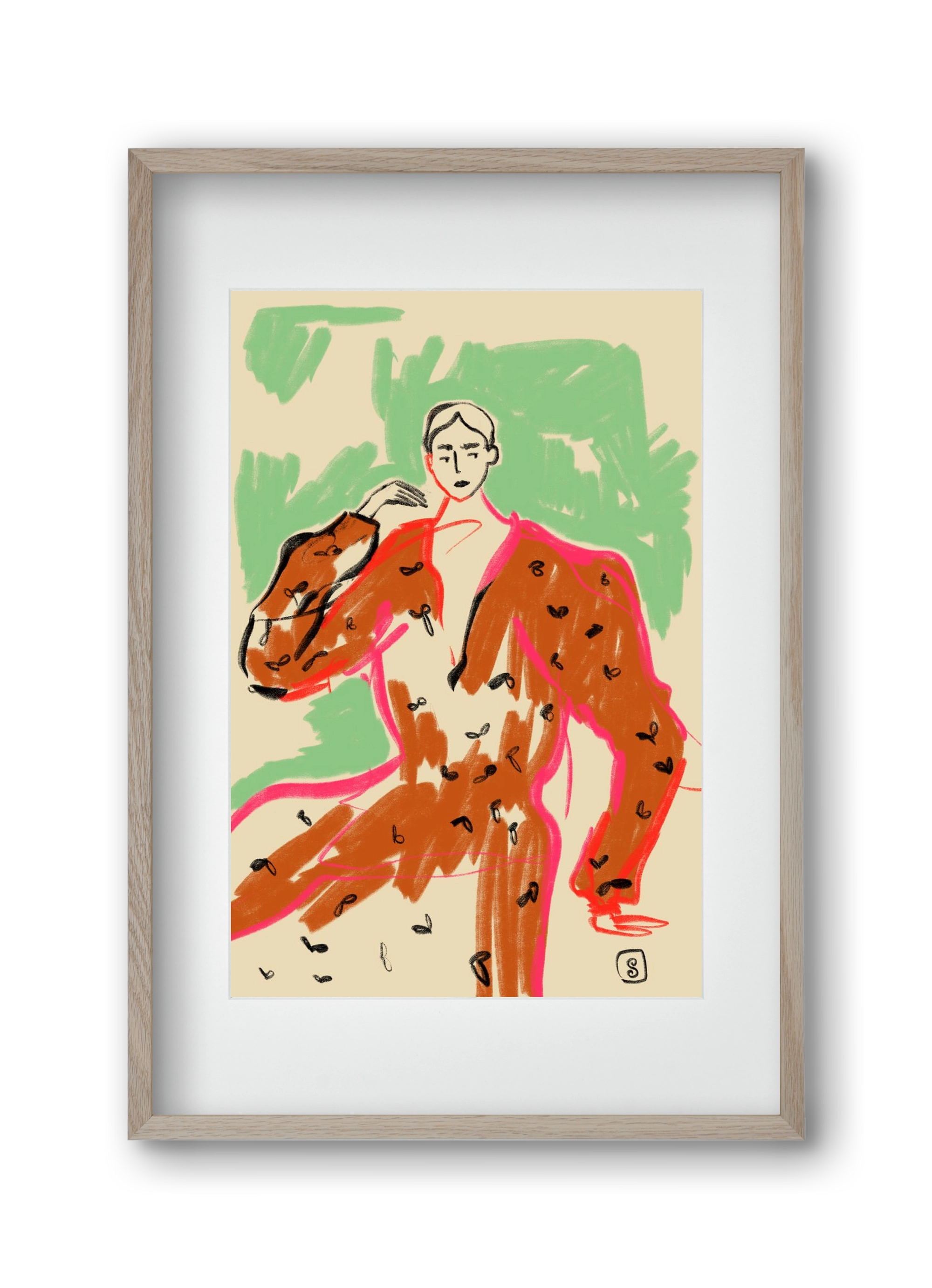 WOMAN IN A TERRACOTTA DRESS, 30x45 cm (20x30 cm), Tölgy keret, paszpartuval