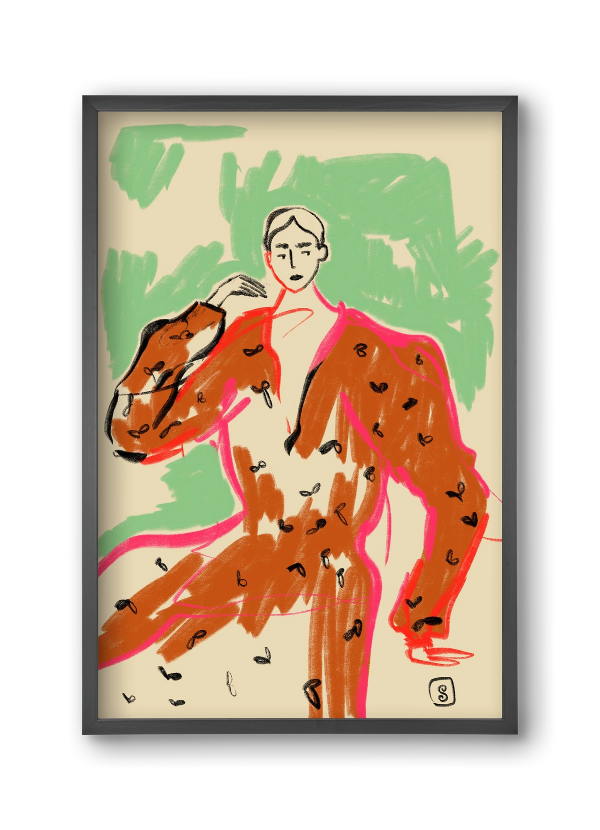 WOMAN IN A TERRACOTTA DRESS, 30x45 cm (30x45 cm), Fekete keret