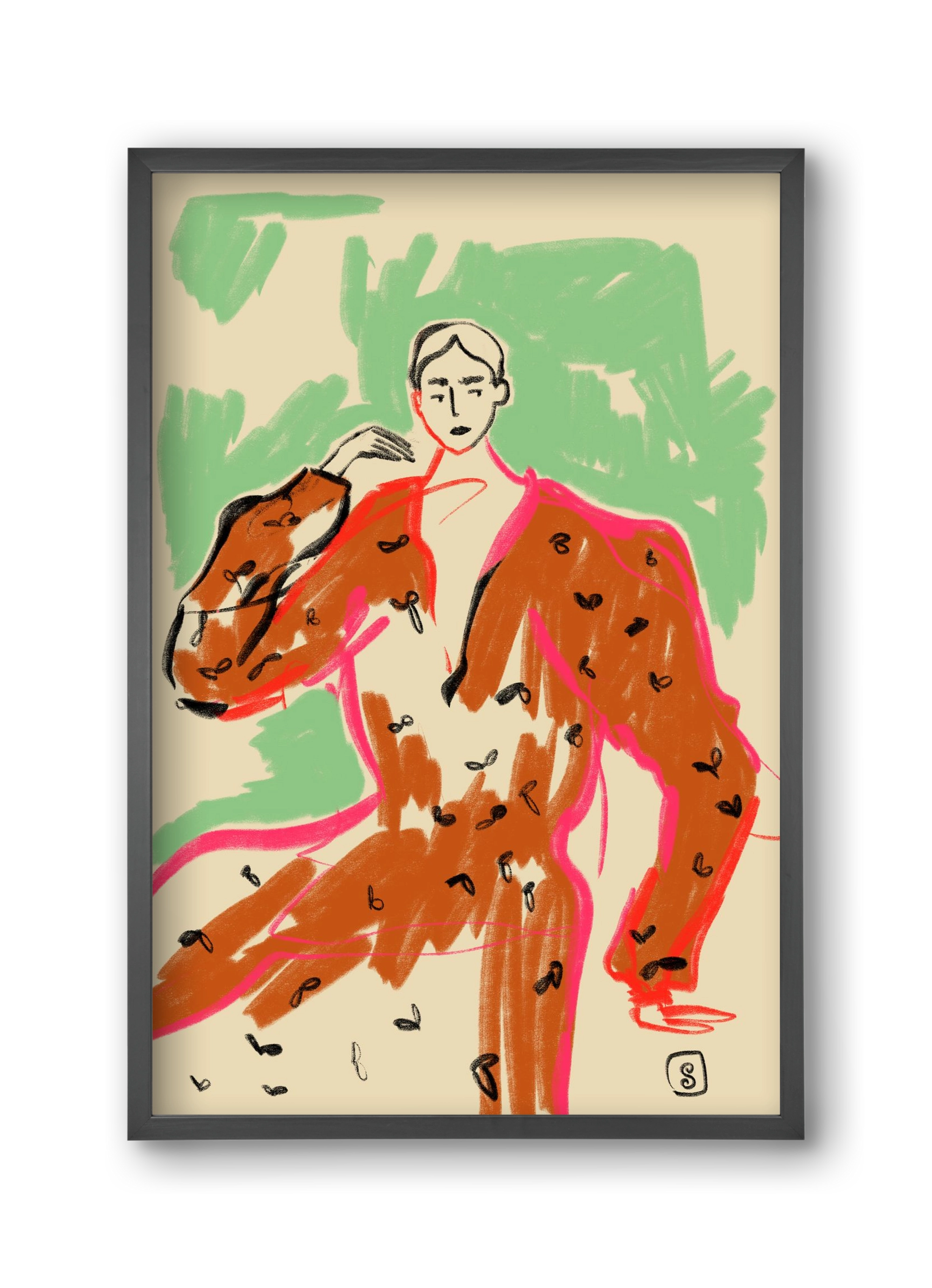 WOMAN IN A TERRACOTTA DRESS, 30x45 cm (30x45 cm), Fekete keret