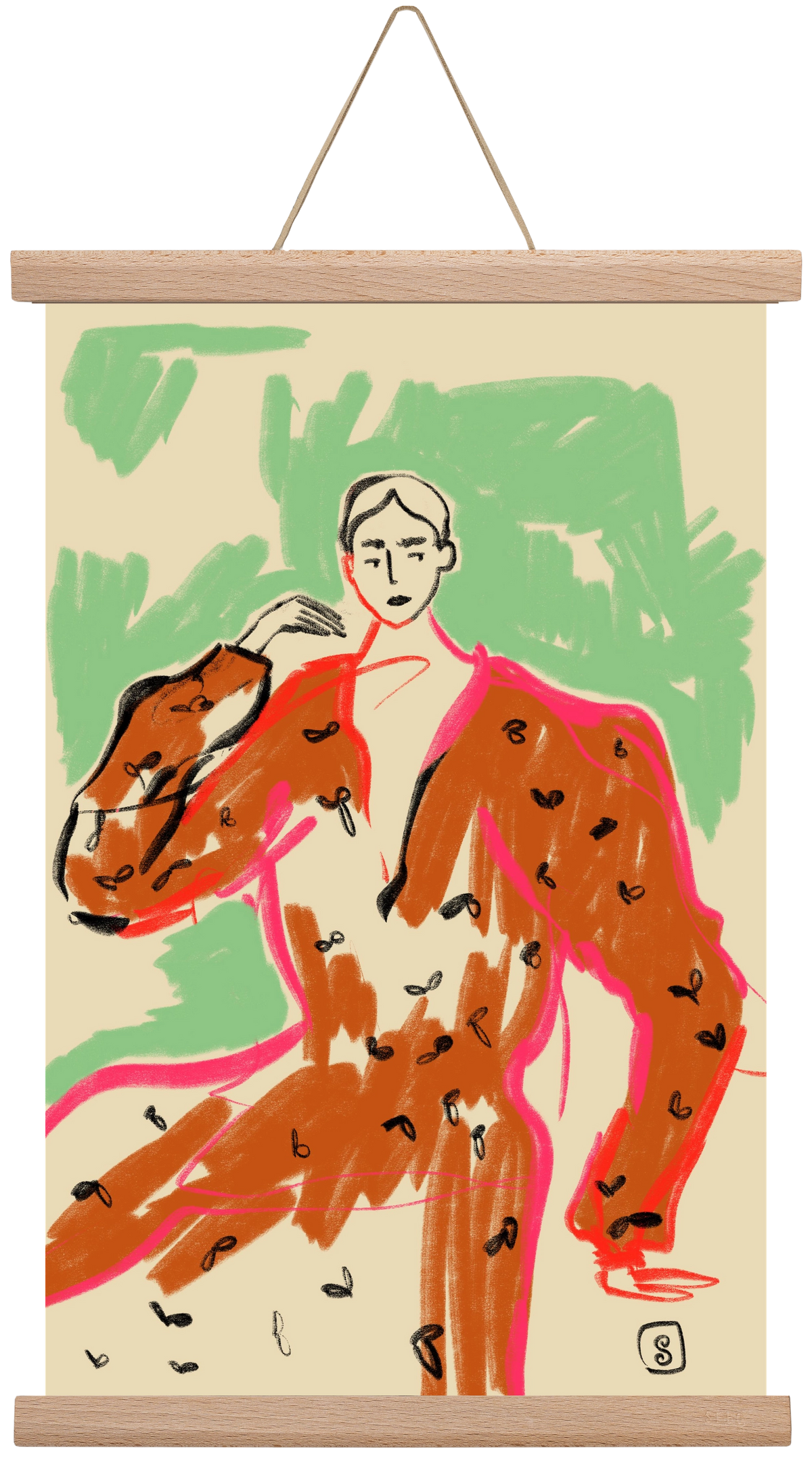 WOMAN IN A TERRACOTTA DRESS, 30x45 cm (30x45 cm), Tölgy akasztó