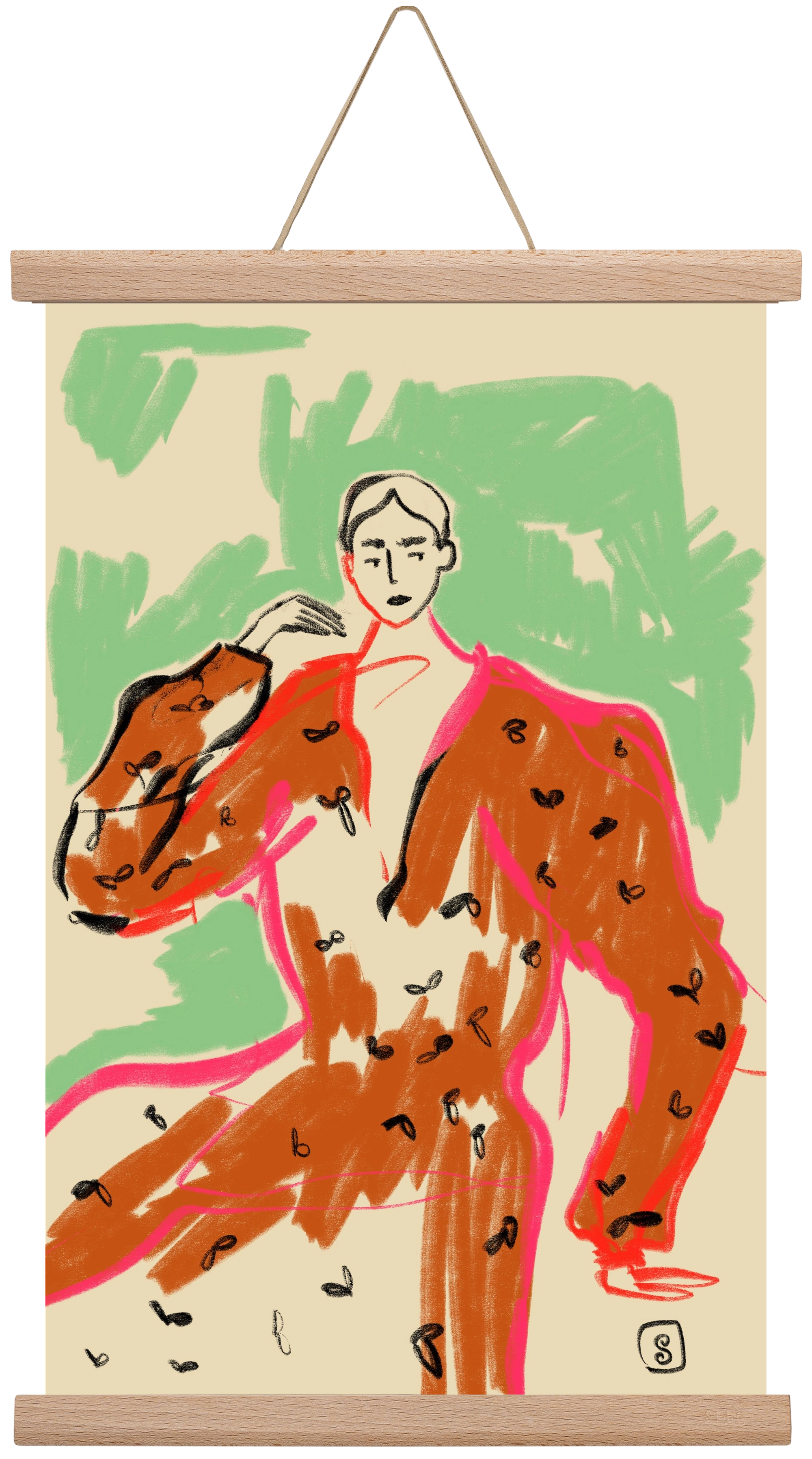 WOMAN IN A TERRACOTTA DRESS, 30x45 cm (30x45 cm), Tölgy akasztó