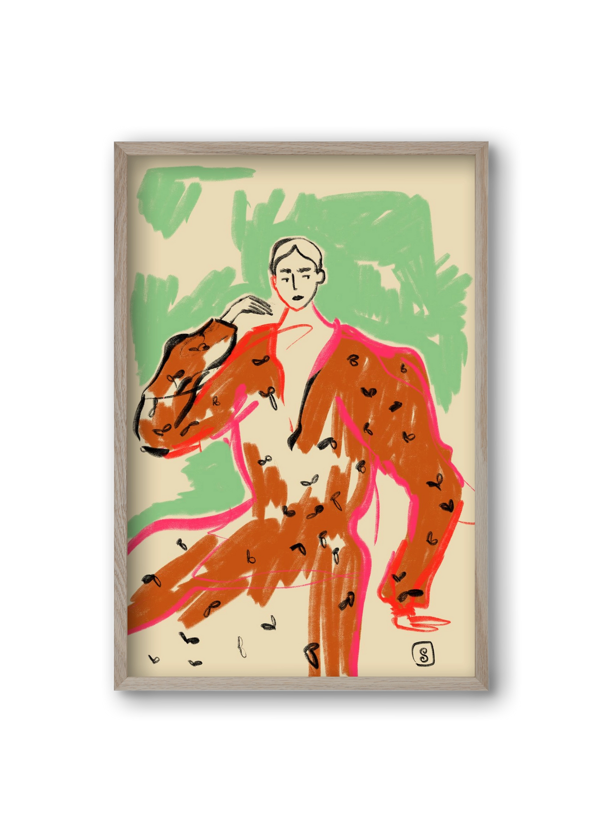 WOMAN IN A TERRACOTTA DRESS, 20x30 cm (20x30 cm), Tölgy keret