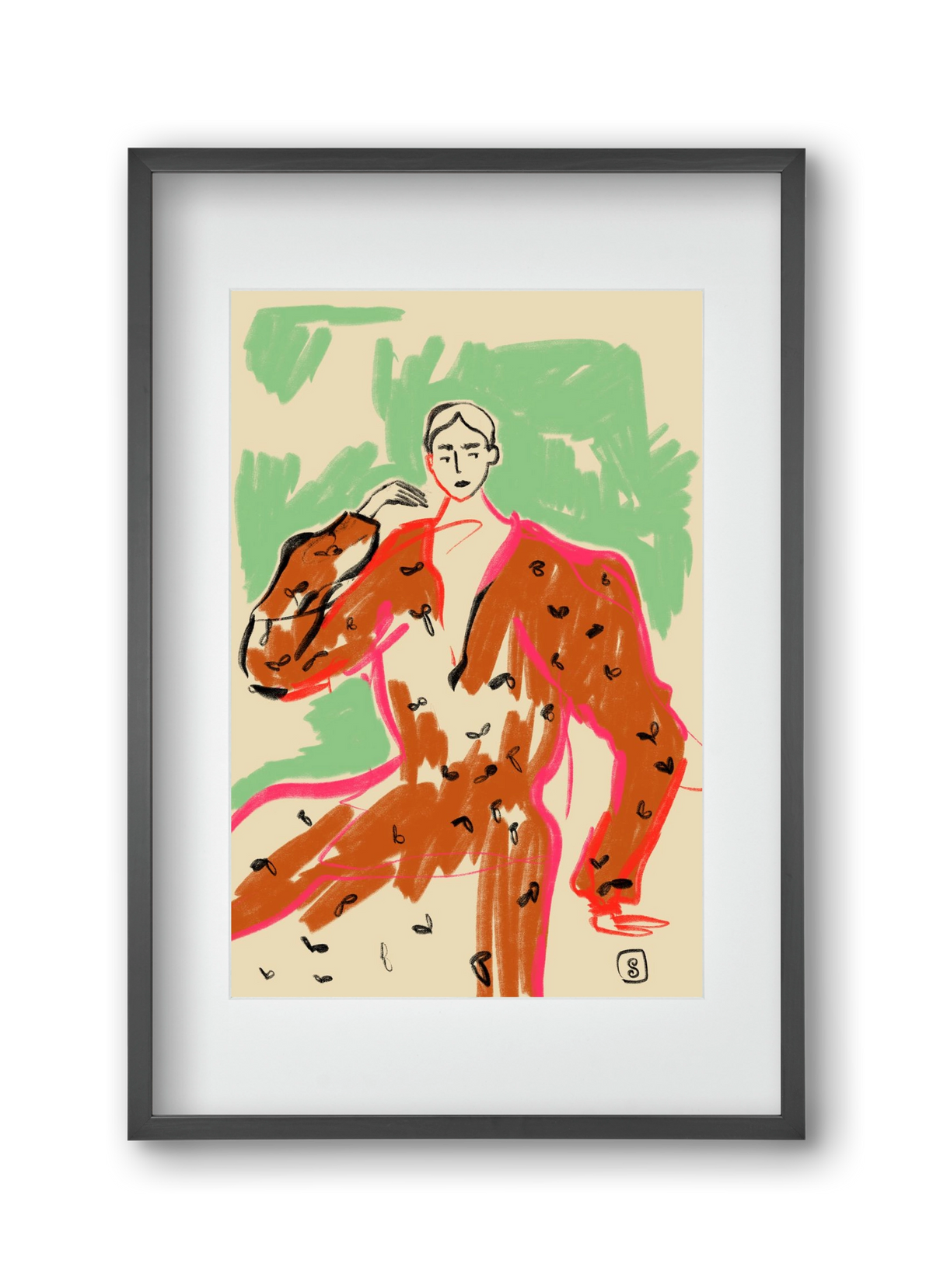 WOMAN IN A TERRACOTTA DRESS, 30x45 cm (20x30 cm), Fekete keret, paszpartuval