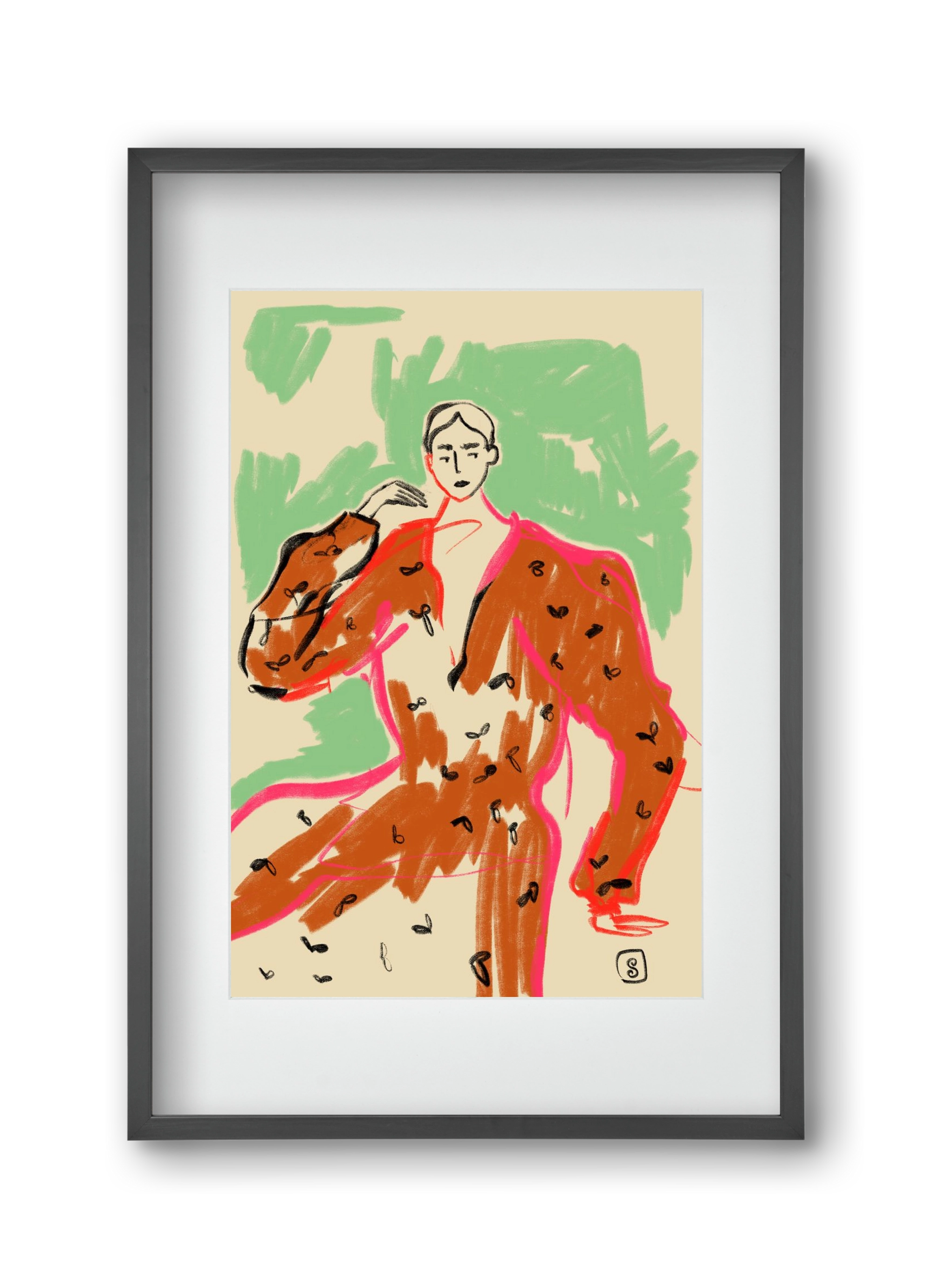 WOMAN IN A TERRACOTTA DRESS, 30x45 cm (20x30 cm), Fekete keret, paszpartuval