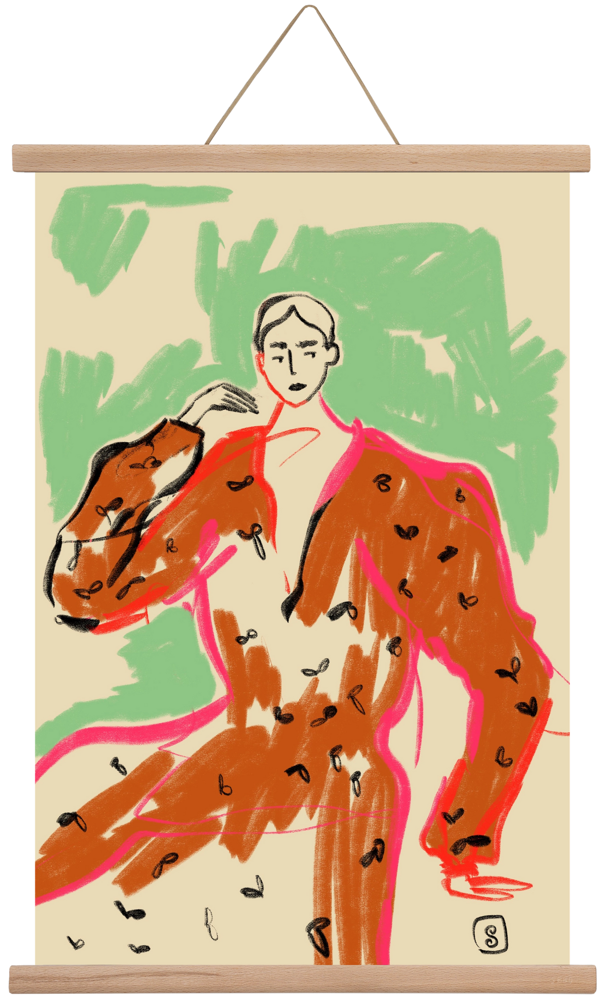 WOMAN IN A TERRACOTTA DRESS, 40x60 cm (40x60 cm), Tölgy akasztó