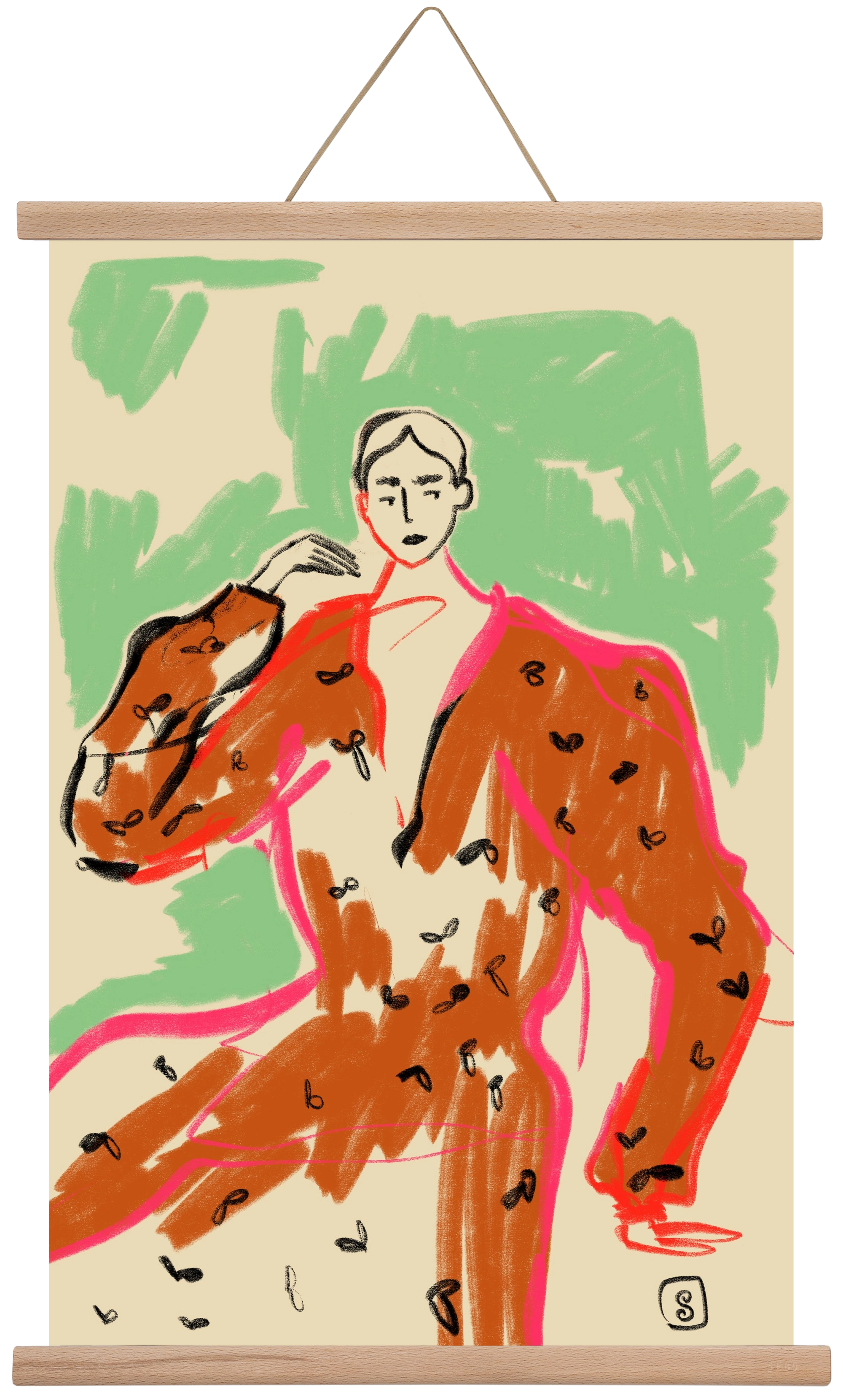 WOMAN IN A TERRACOTTA DRESS, 40x60 cm (40x60 cm), Tölgy akasztó