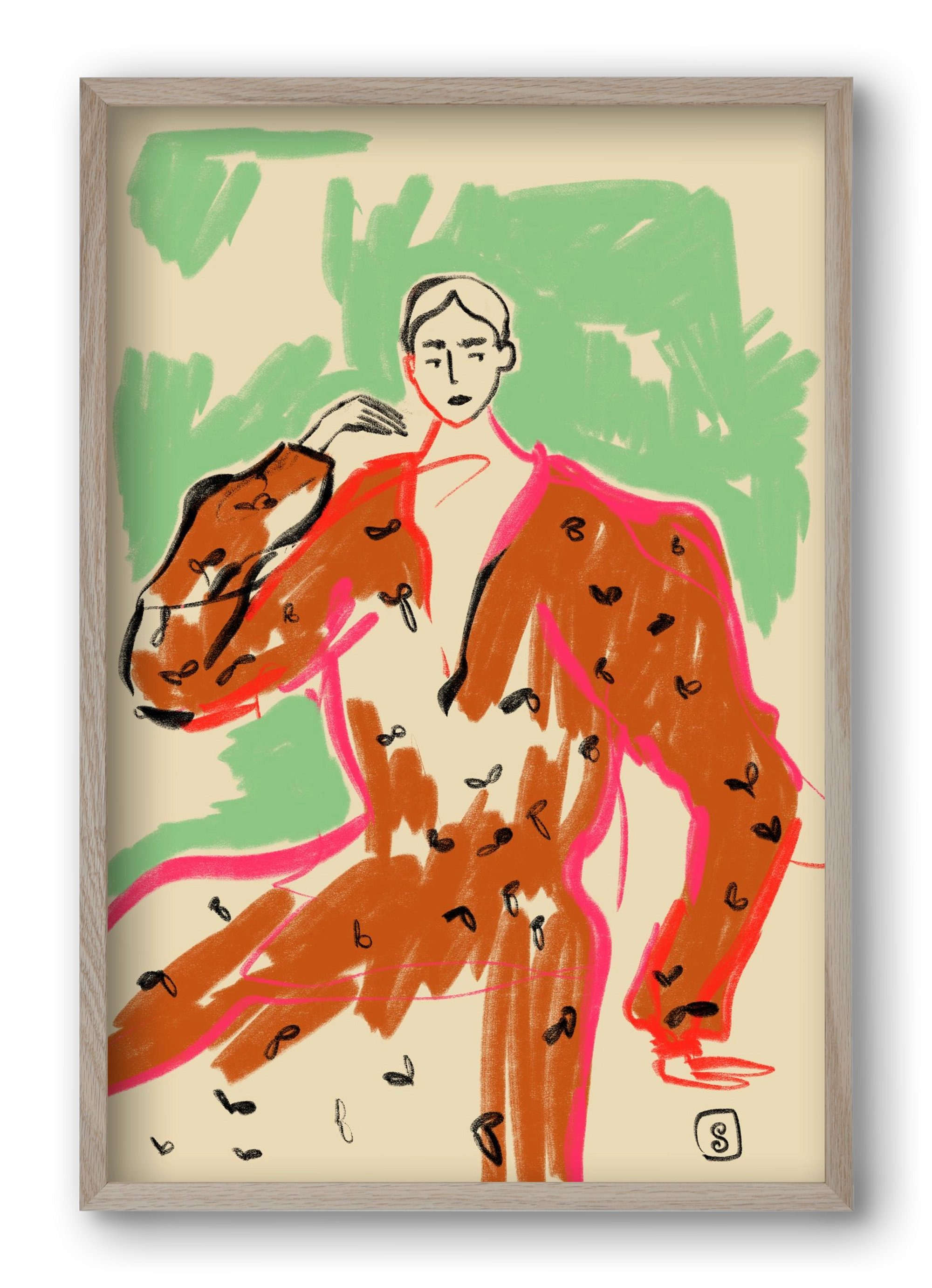 WOMAN IN A TERRACOTTA DRESS, 40x60 cm (40x60 cm), Tölgy keret