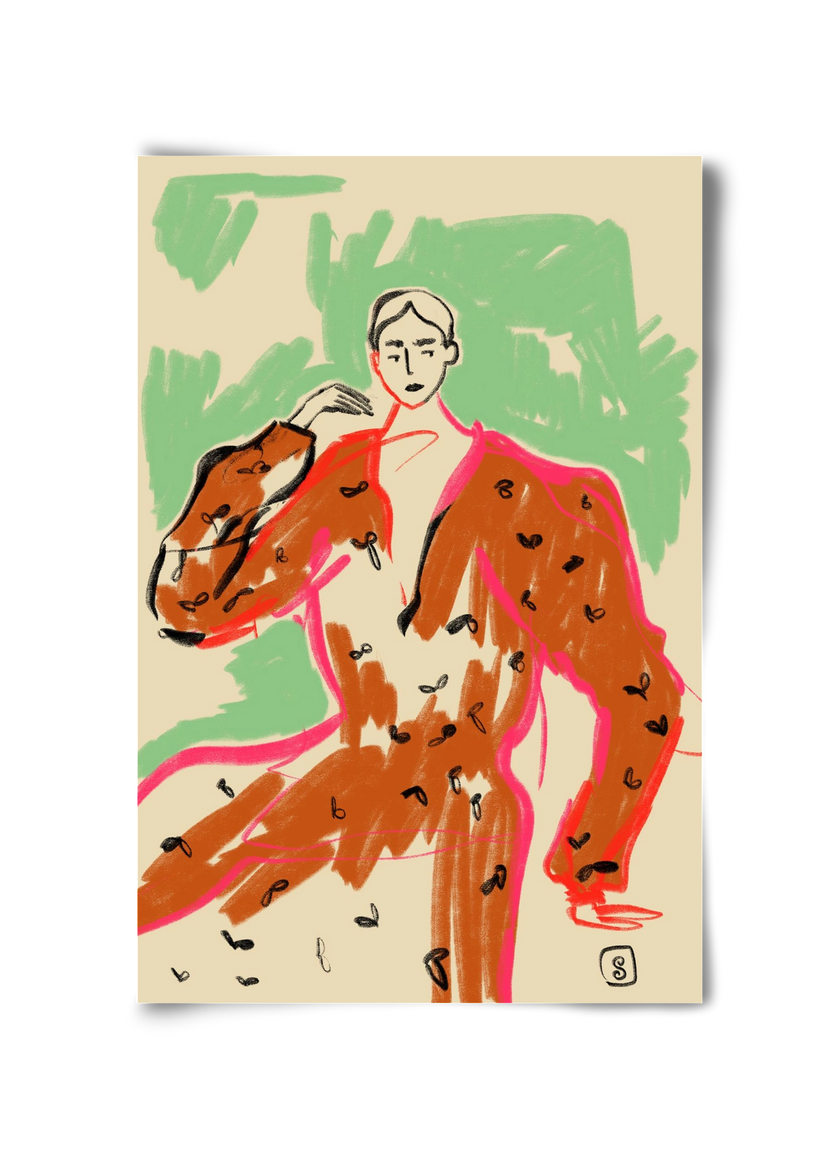 WOMAN IN A TERRACOTTA DRESS, 30x45 cm, Keret nélkül