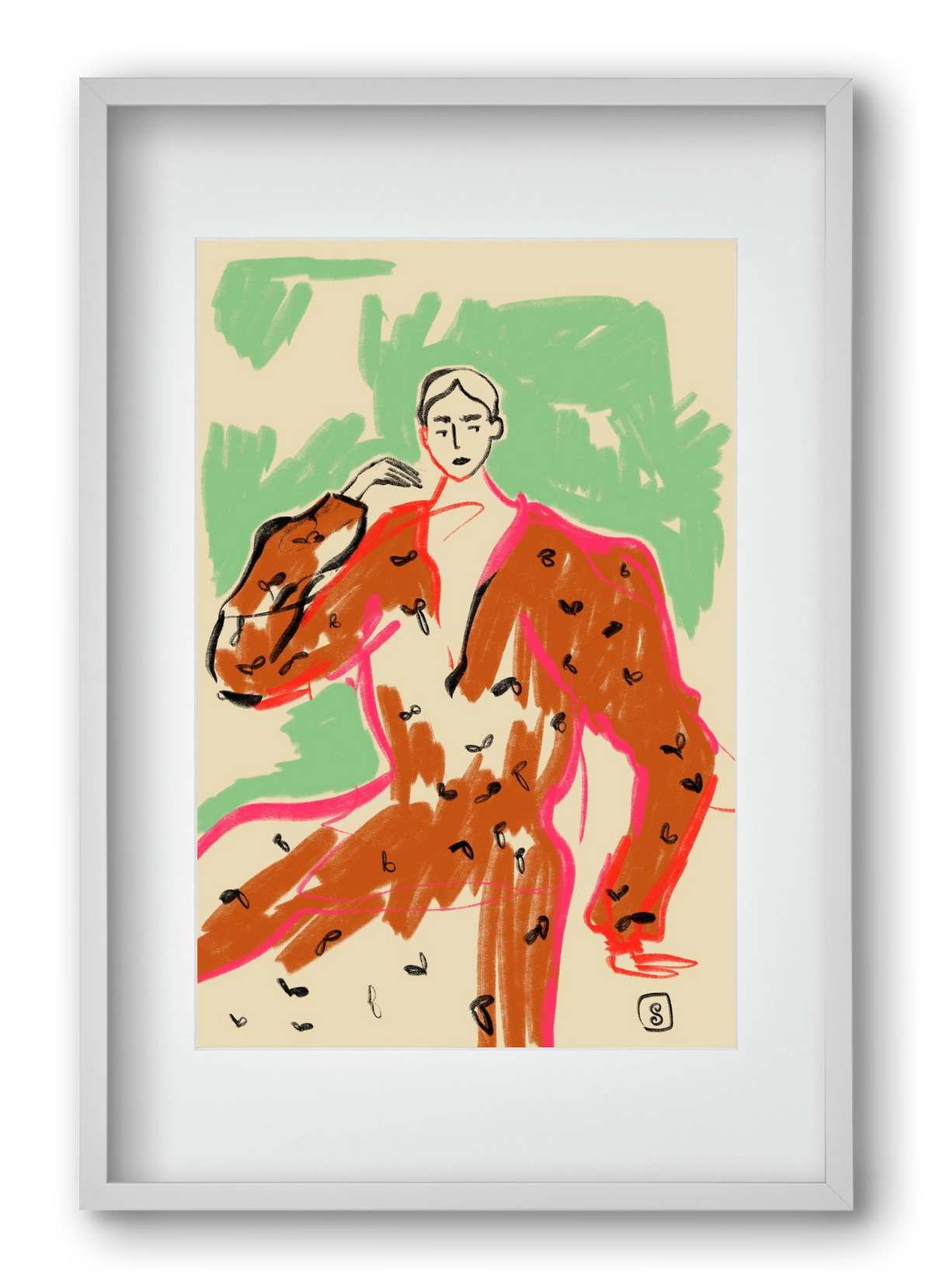 WOMAN IN A TERRACOTTA DRESS, 40x60 cm (30x45 cm), Fehér keret, paszpartuval