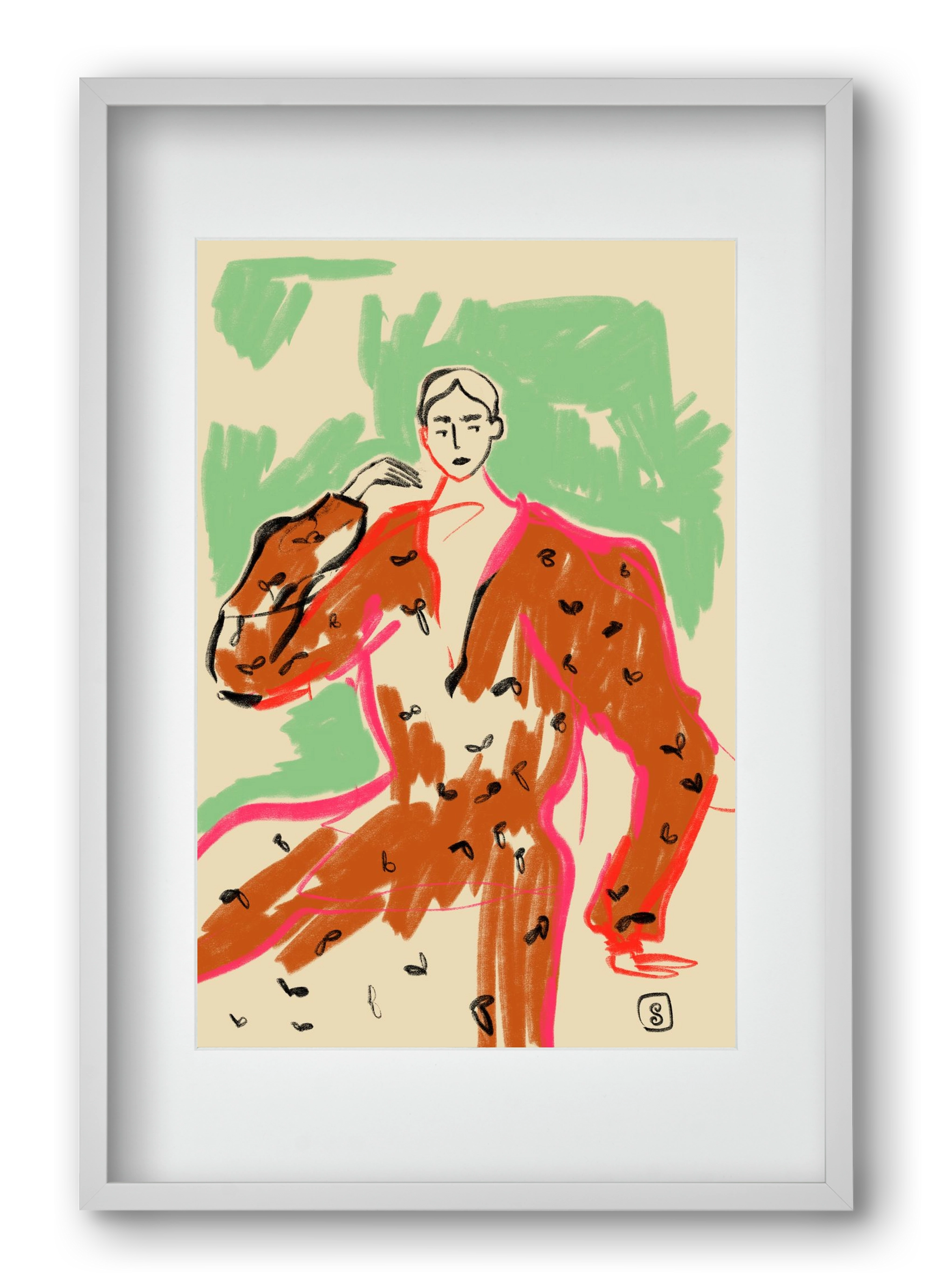 WOMAN IN A TERRACOTTA DRESS, 40x60 cm (30x45 cm), Fehér keret, paszpartuval