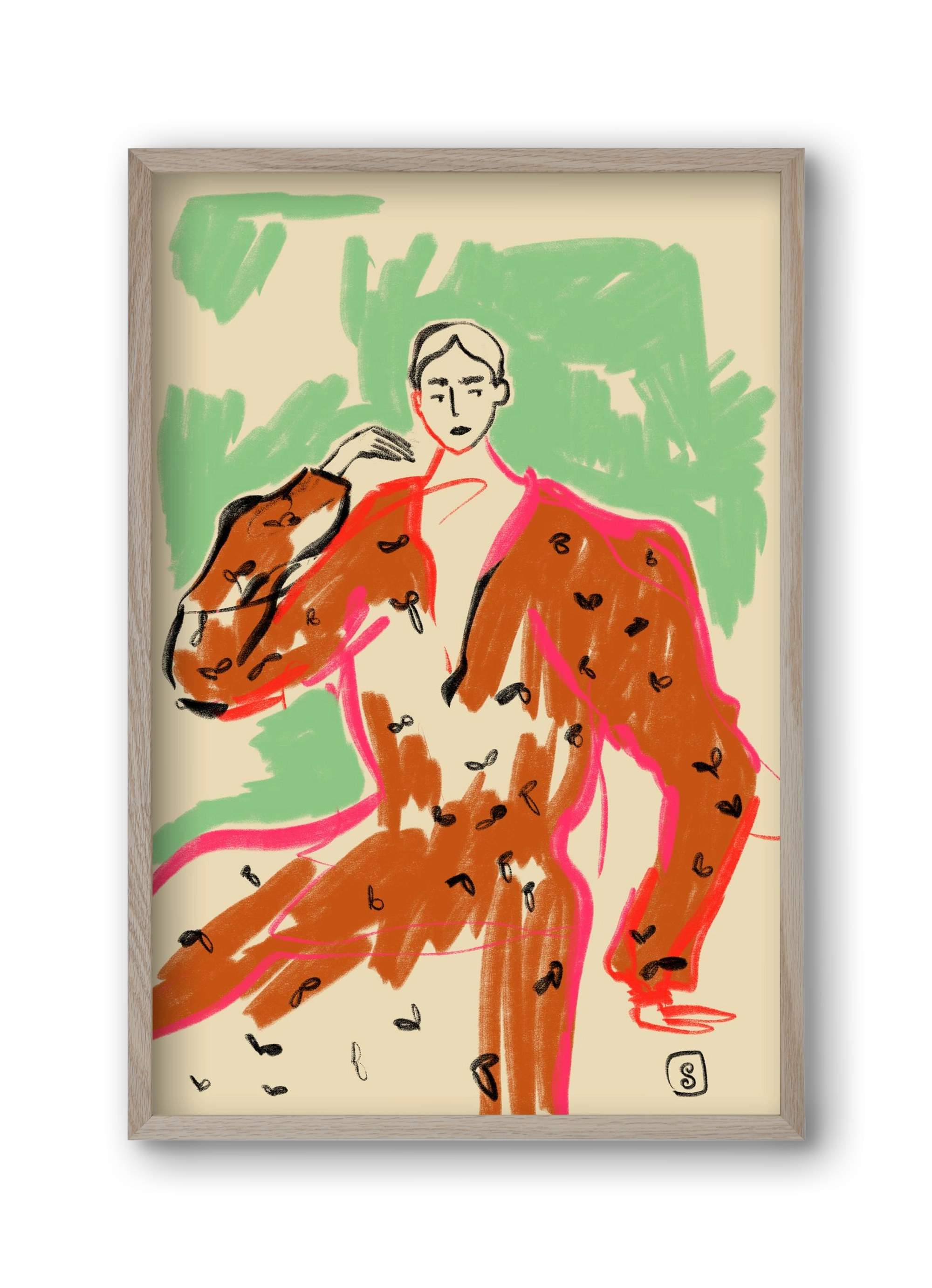 WOMAN IN A TERRACOTTA DRESS, 30x45 cm (30x45 cm), Tölgy keret