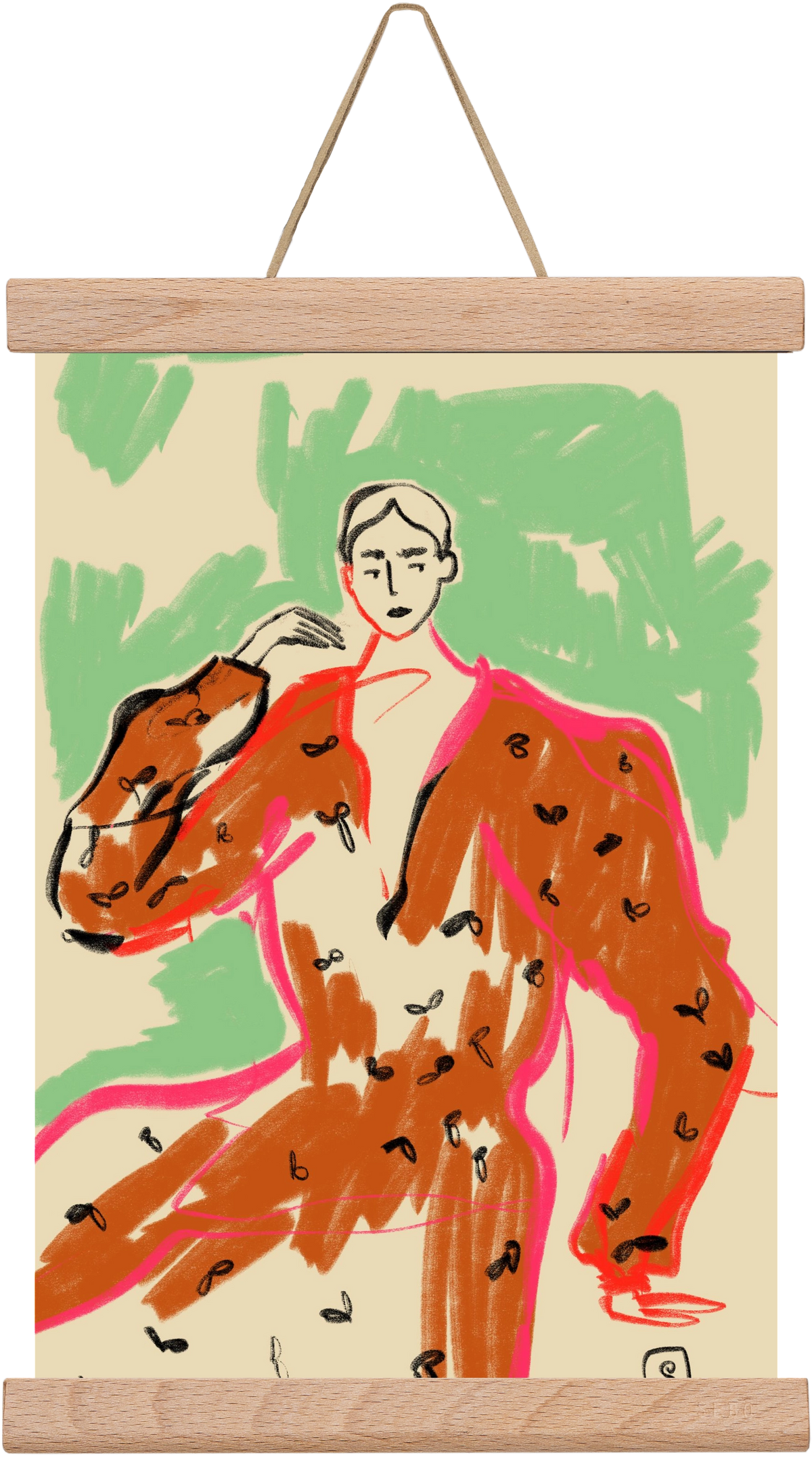 WOMAN IN A TERRACOTTA DRESS, 20x30 cm (20x30 cm), Tölgy akasztó