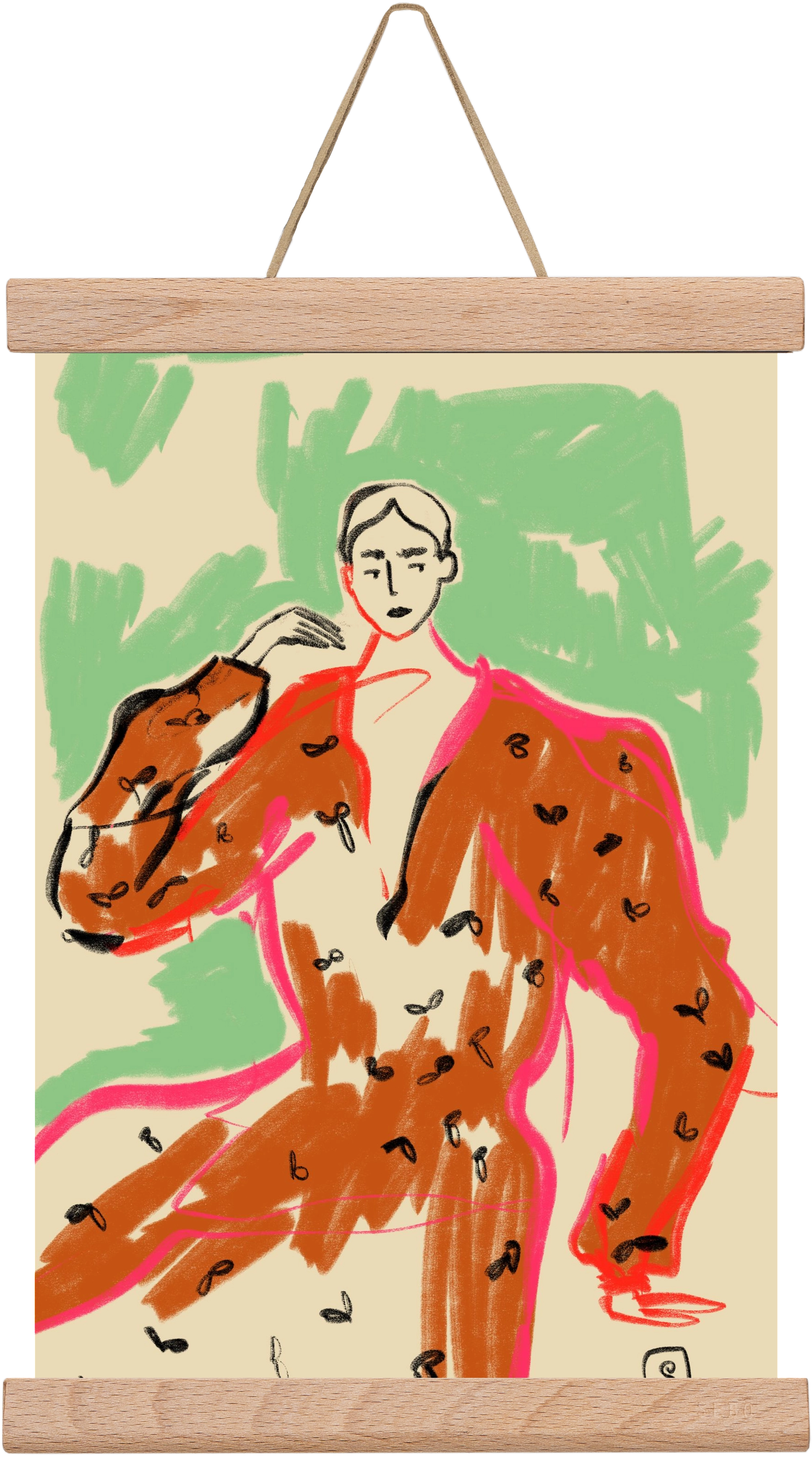 WOMAN IN A TERRACOTTA DRESS, 20x30 cm (20x30 cm), Tölgy akasztó