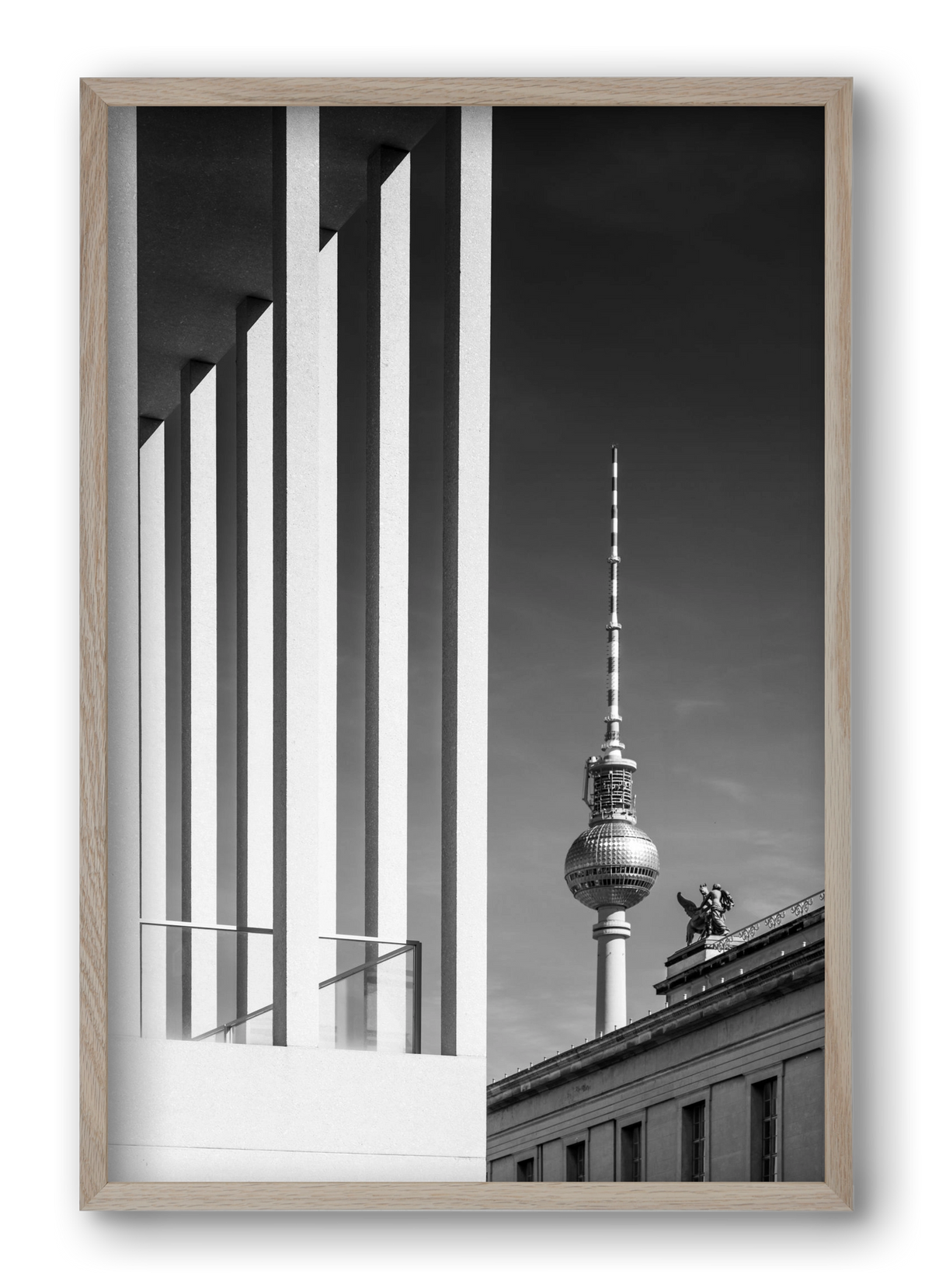 BERLIN Television Tower & Museum Island | Monochrome, 40x60 cm (40x60 cm), Tölgy keret