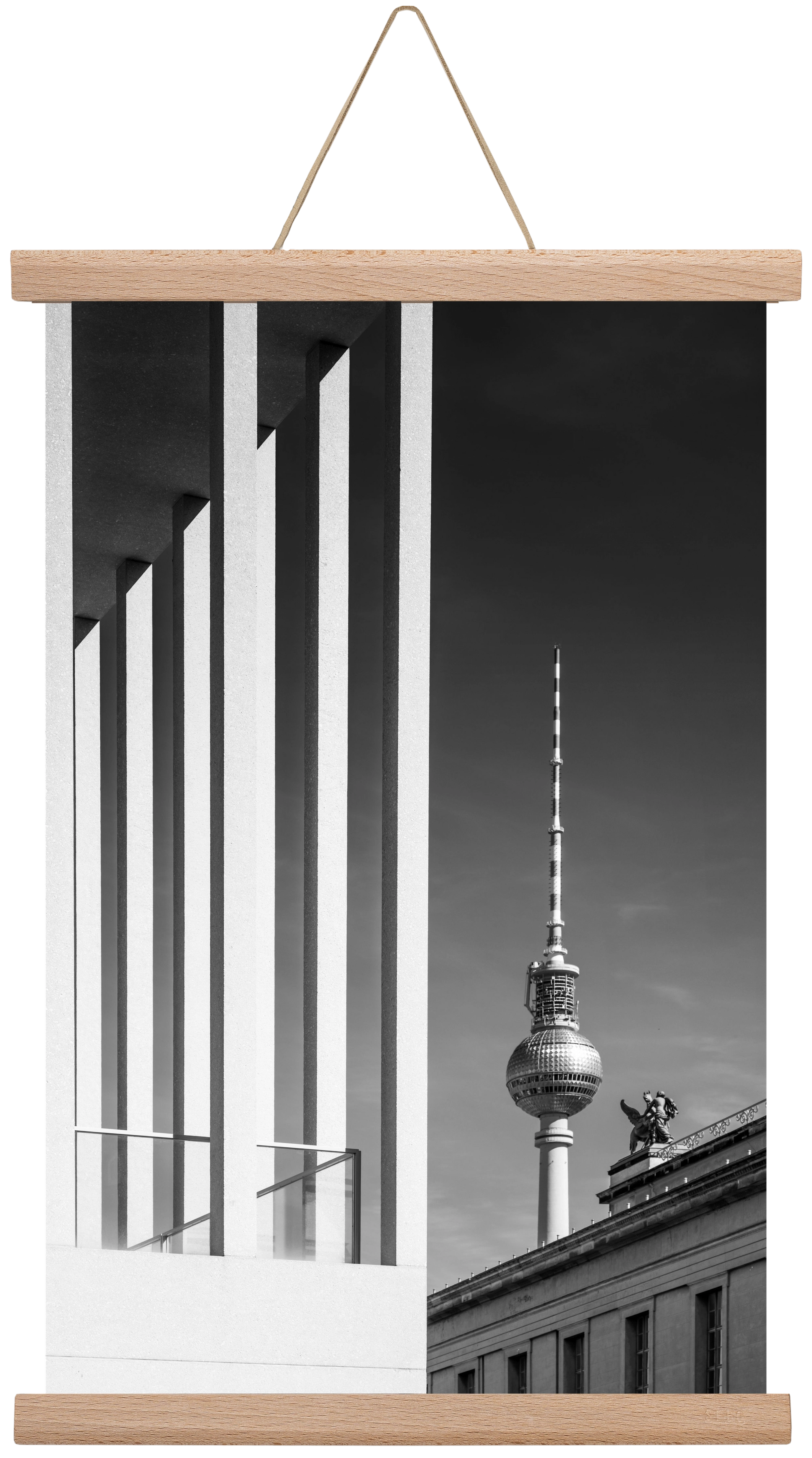 BERLIN Television Tower & Museum Island | Monochrome, 30x45 cm (30x45 cm), Tölgy akasztó