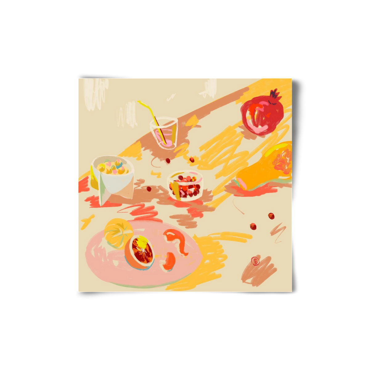 ORANGE AND PINK FRUIT, 20x20 cm, Keret nélkül