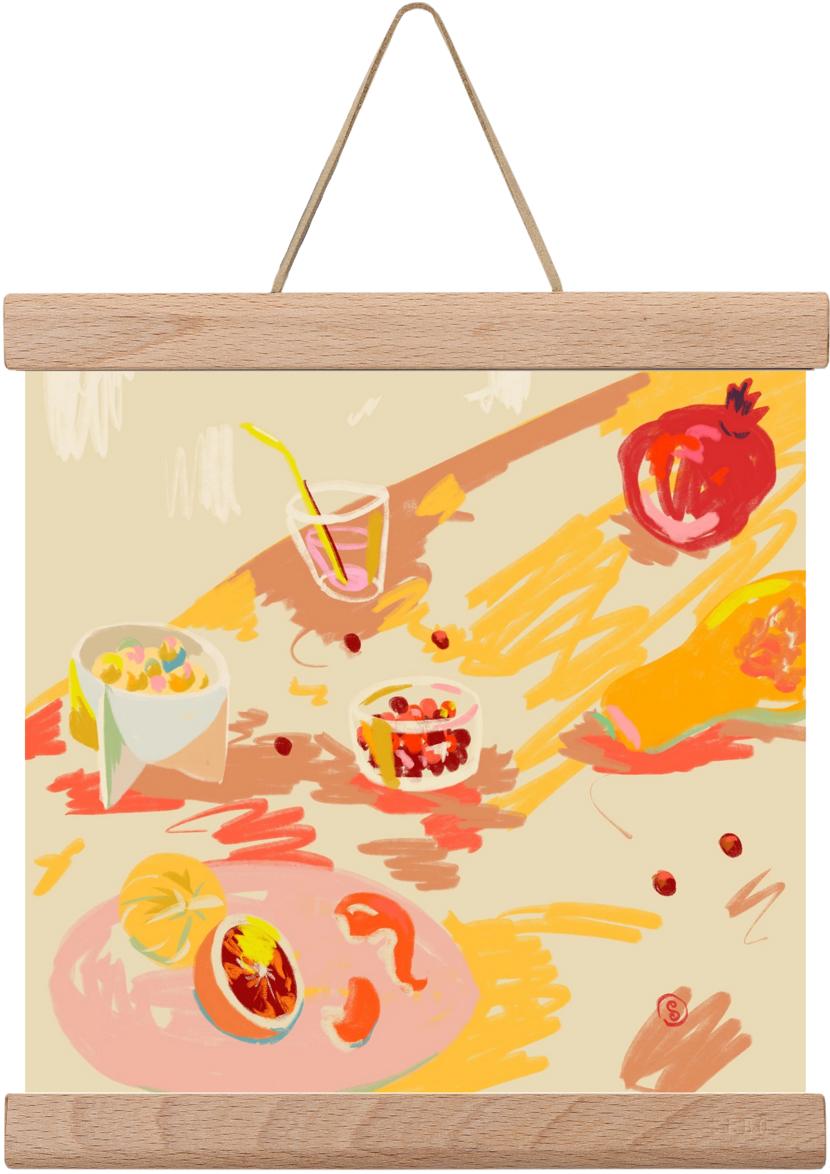 ORANGE AND PINK FRUIT, 20x20 cm (20x20 cm), Tölgy akasztó