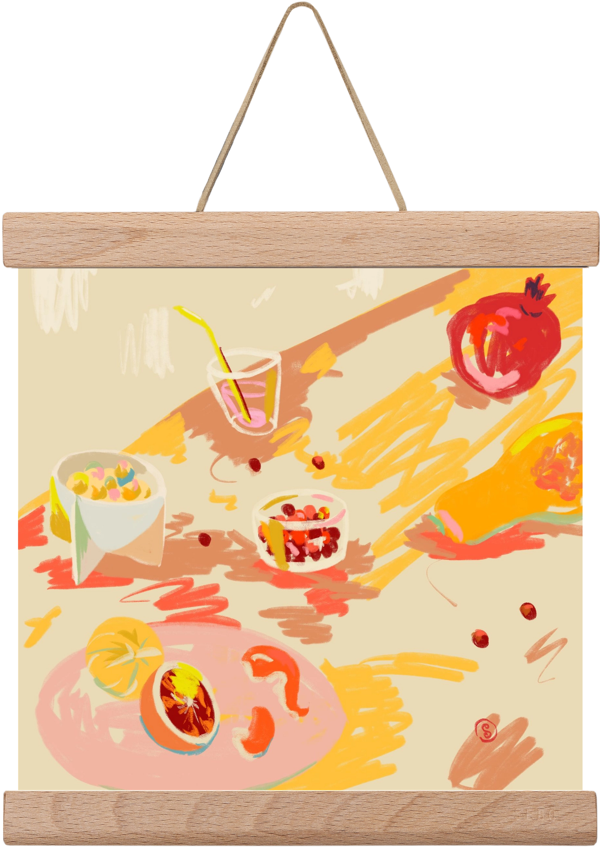 ORANGE AND PINK FRUIT, 20x20 cm (20x20 cm), Tölgy akasztó