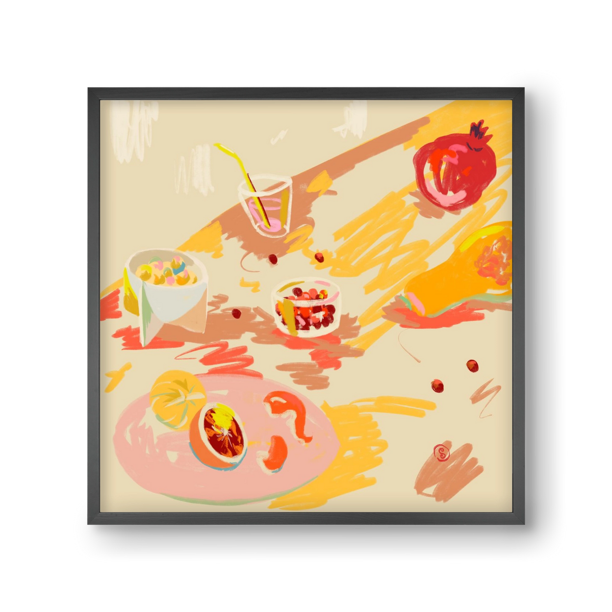 ORANGE AND PINK FRUIT, 30x30 cm (30x30 cm), Fekete keret