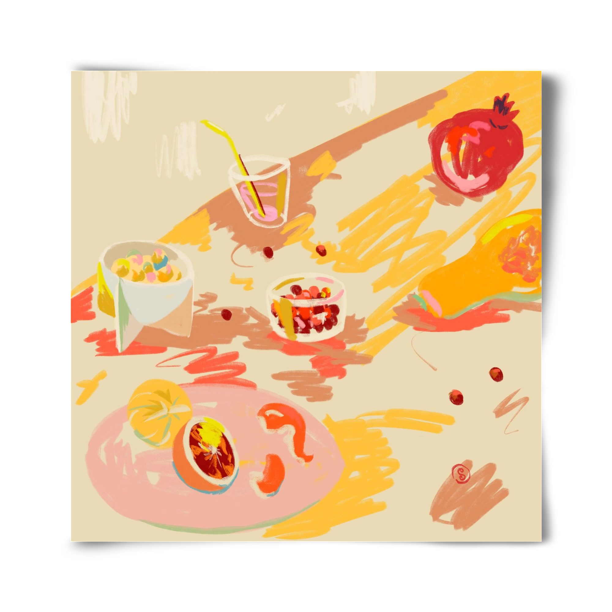 ORANGE AND PINK FRUIT, 40x40 cm, Keret nélkül