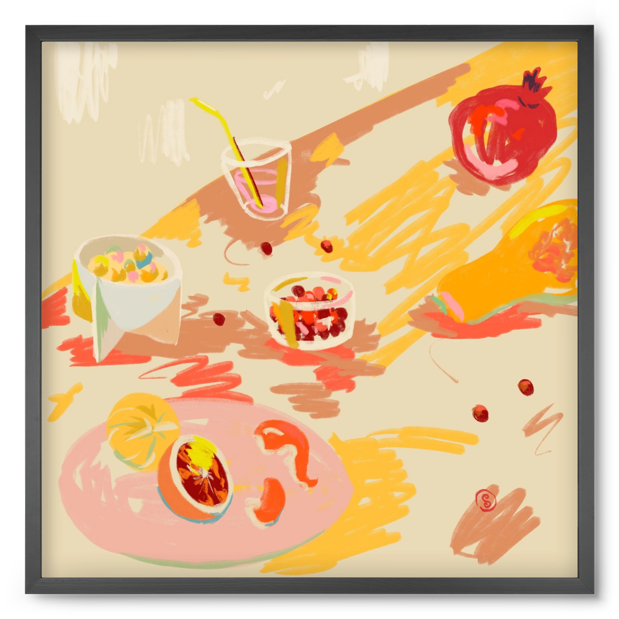 ORANGE AND PINK FRUIT, 50x50 cm (50x50 cm), Fekete keret