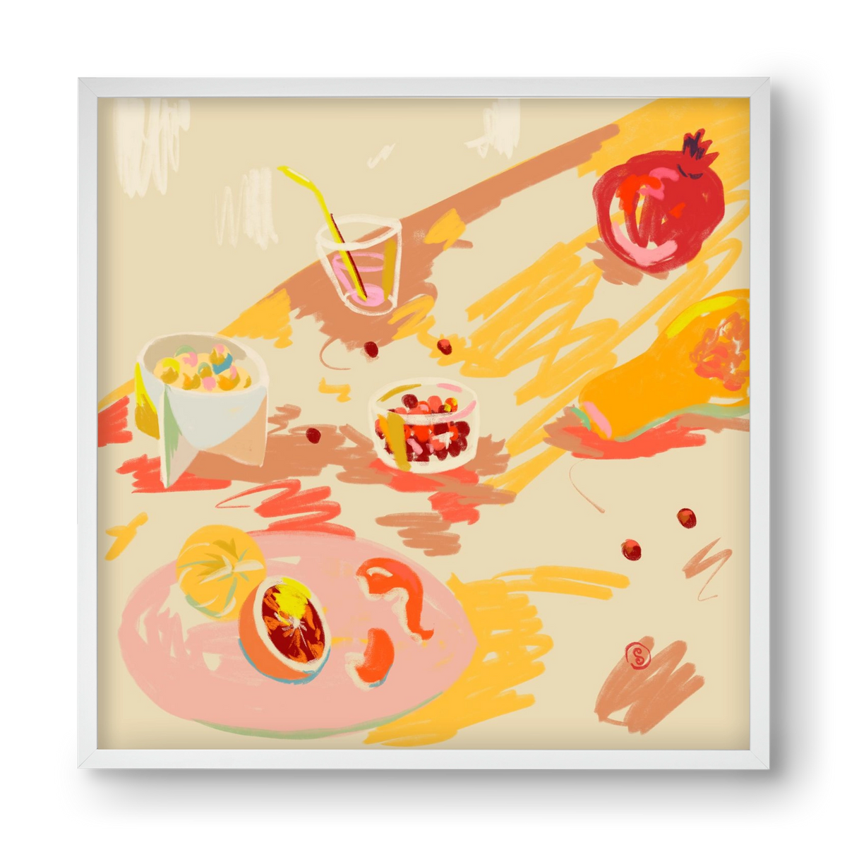 ORANGE AND PINK FRUIT, 40x40 cm (40x40 cm), Fehér keret