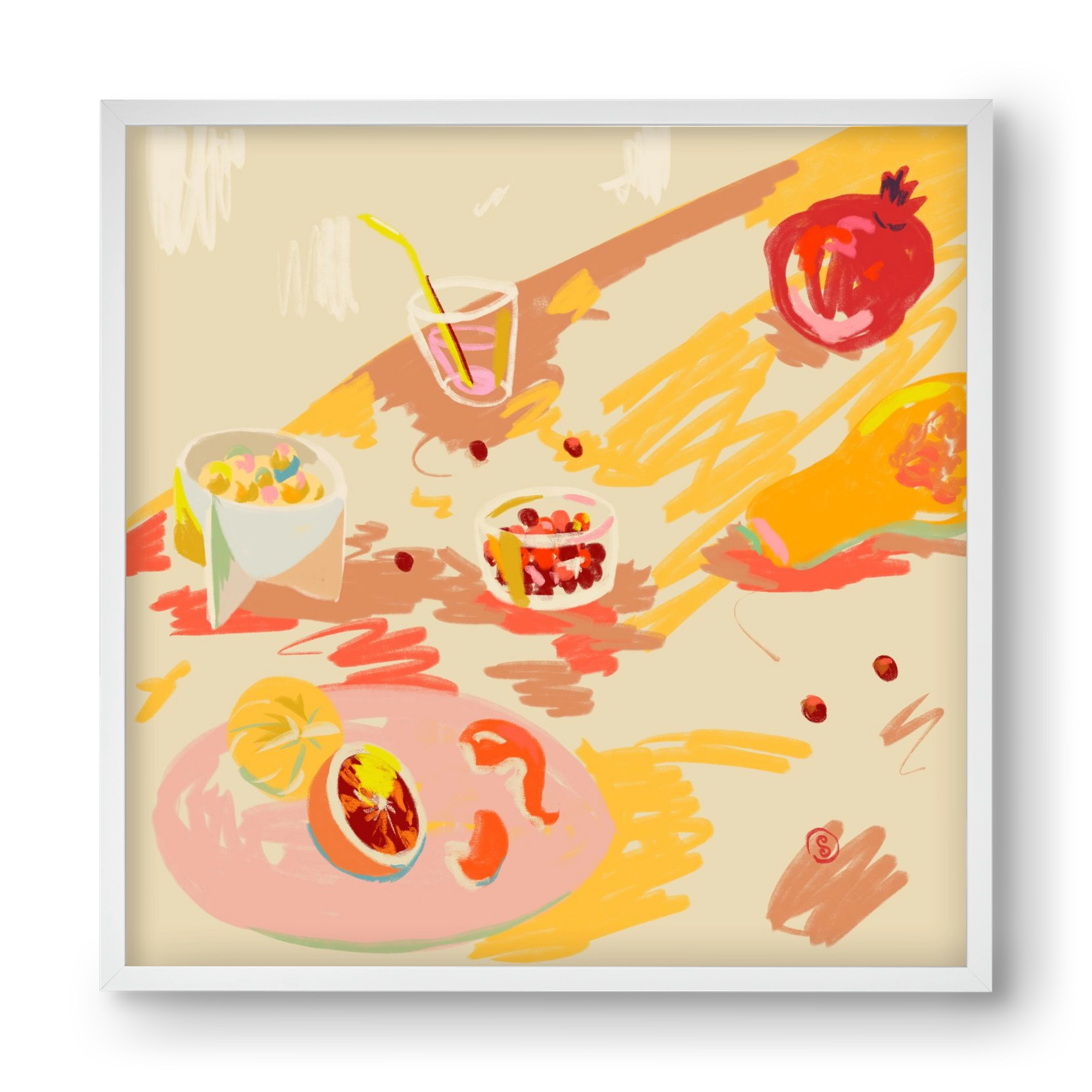 ORANGE AND PINK FRUIT, 40x40 cm (40x40 cm), Fehér keret