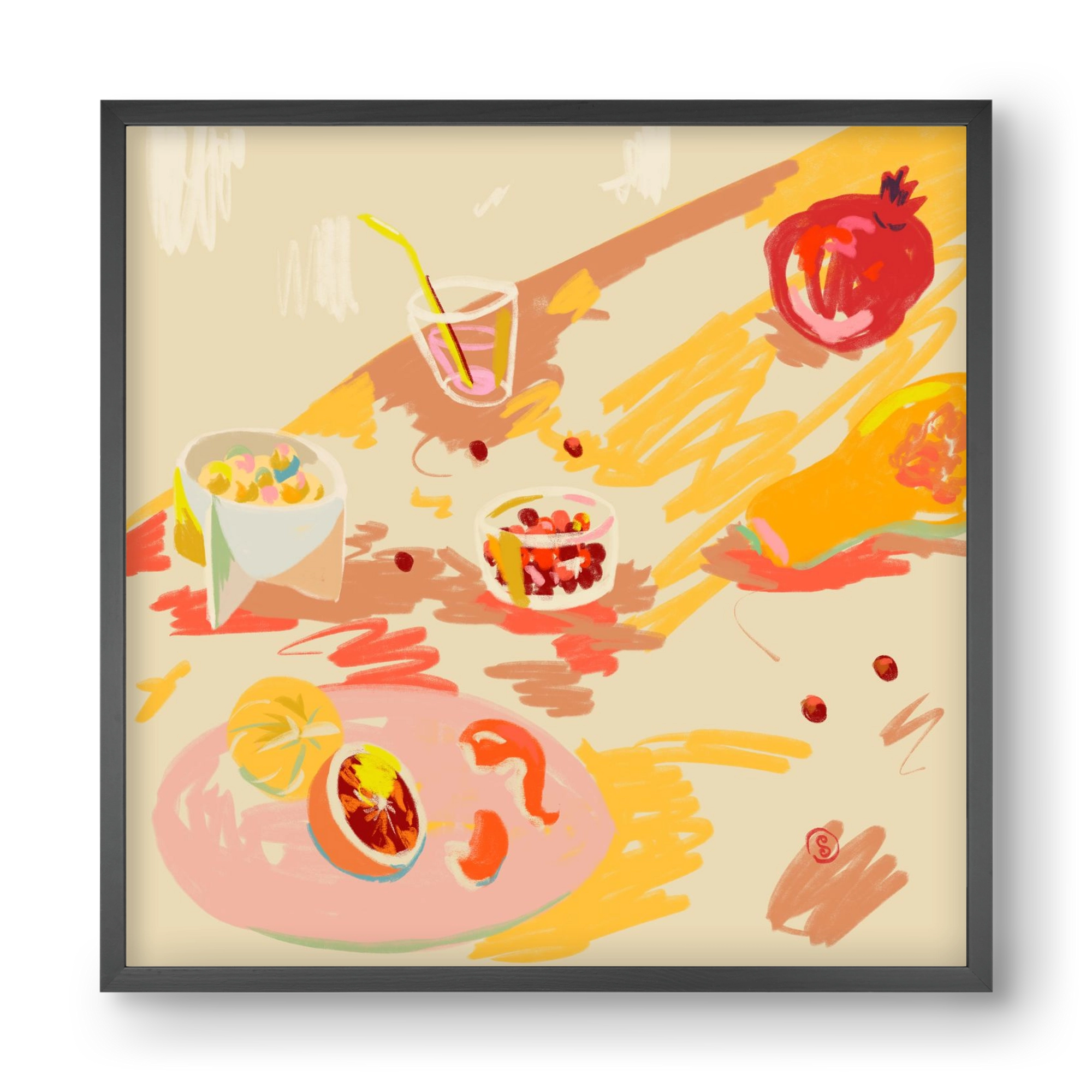 ORANGE AND PINK FRUIT, 40x40 cm (40x40 cm), Fekete keret