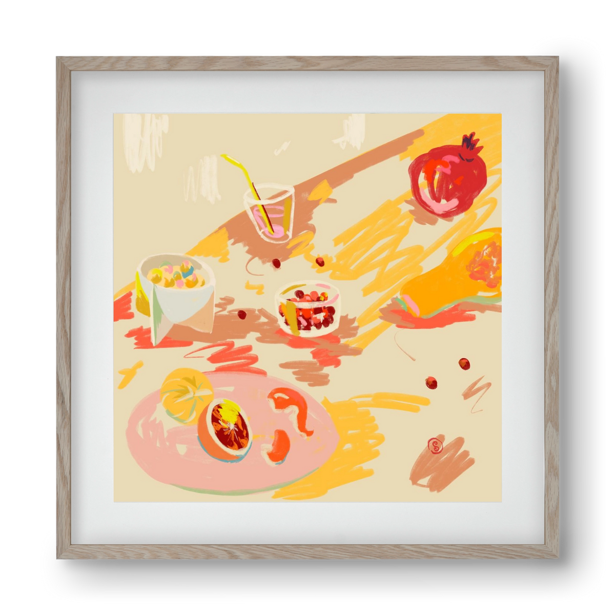 ORANGE AND PINK FRUIT, 40x40 cm (30x30 cm), Tölgy keret, paszpartuval