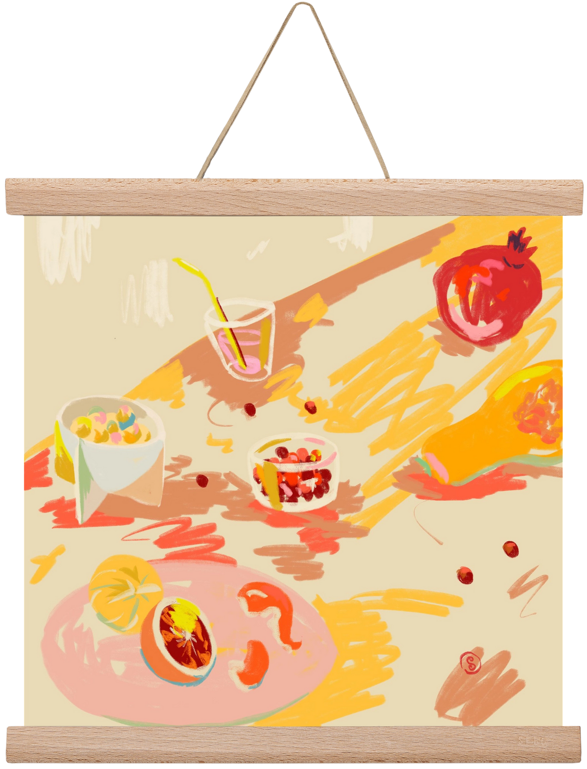 ORANGE AND PINK FRUIT, 30x30 cm (30x30 cm), Tölgy akasztó