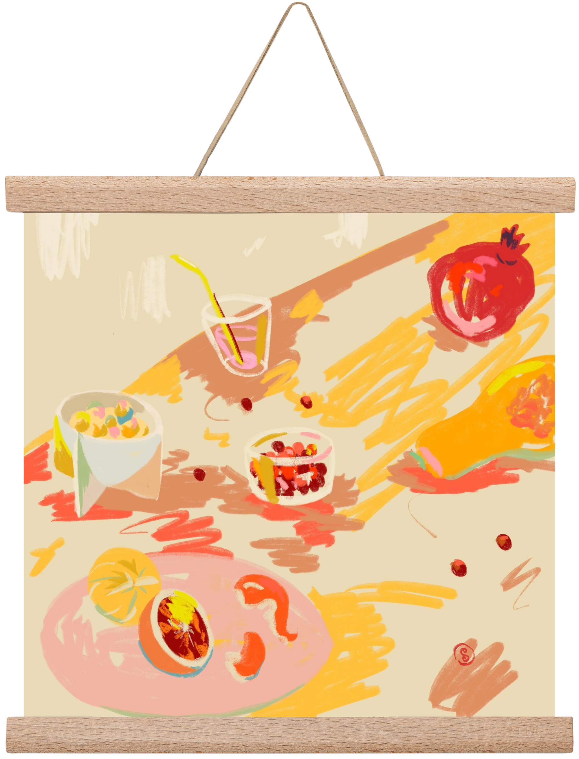 ORANGE AND PINK FRUIT, 30x30 cm (30x30 cm), Tölgy akasztó