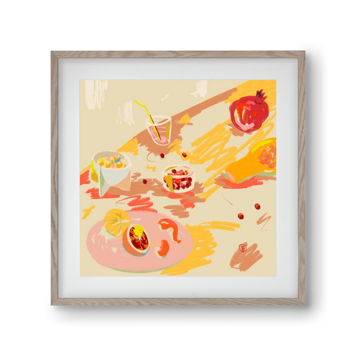 ORANGE AND PINK FRUIT, 30x30 cm (20x20 cm), Tölgy keret, paszpartuval