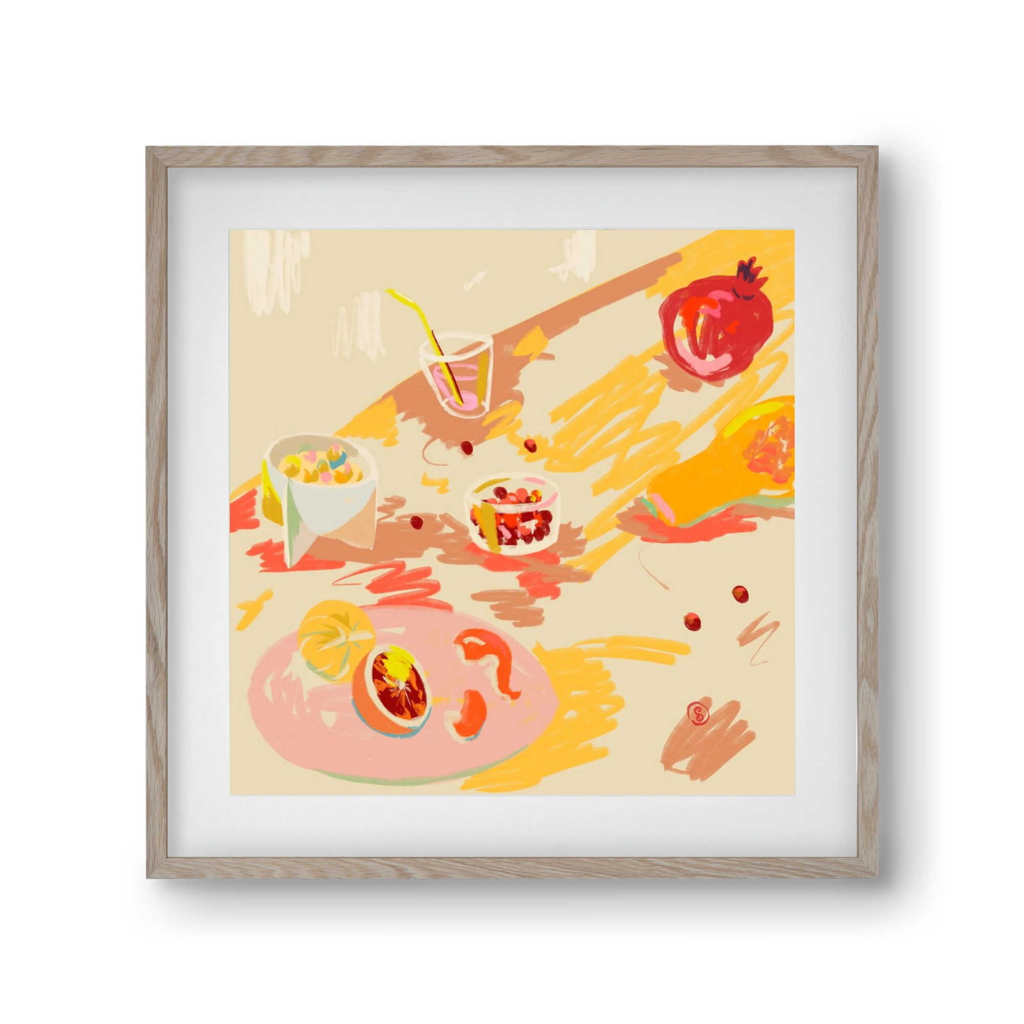 ORANGE AND PINK FRUIT, 30x30 cm (20x20 cm), Tölgy keret, paszpartuval