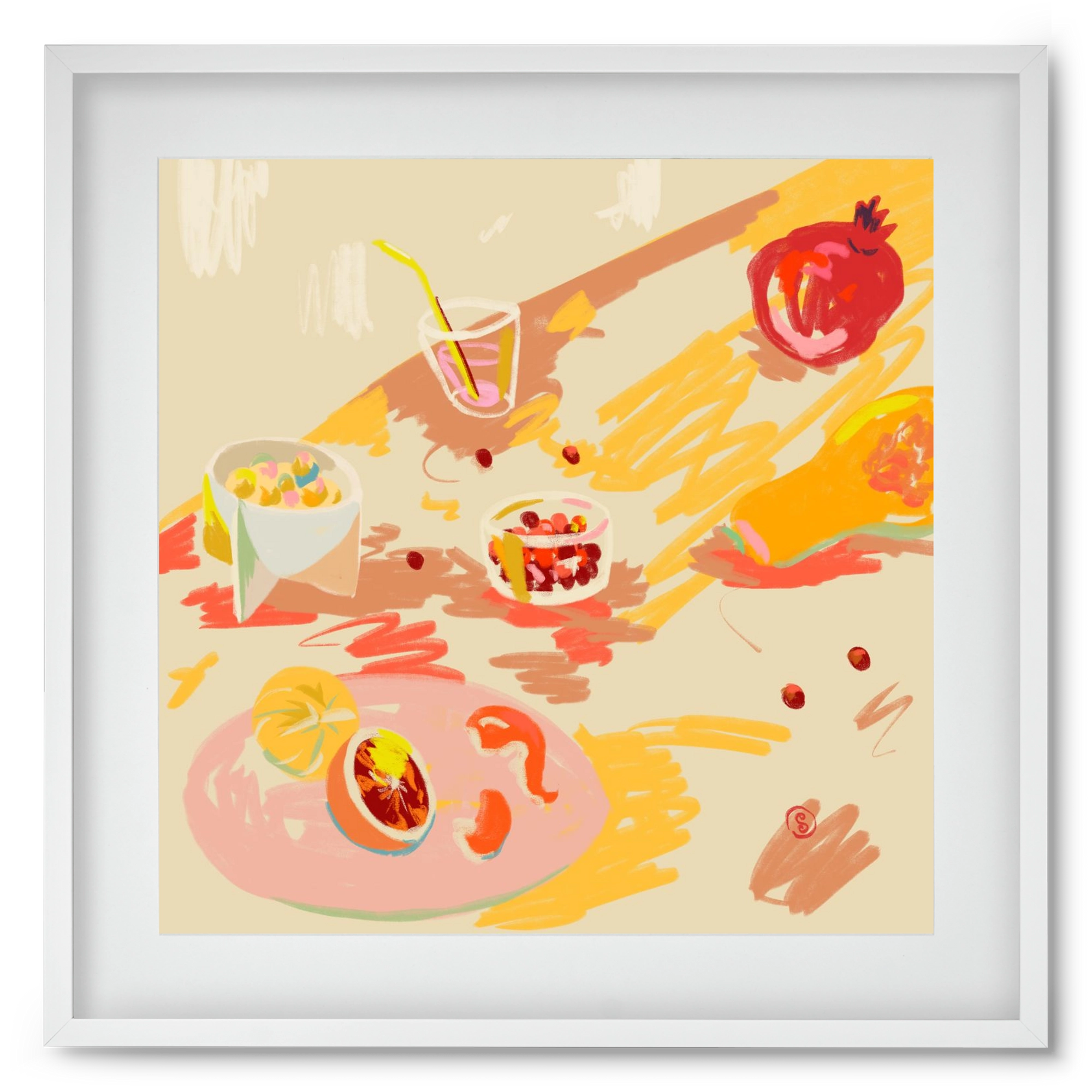 ORANGE AND PINK FRUIT, 50x50 cm (40x40 cm), Fehér keret, paszpartuval