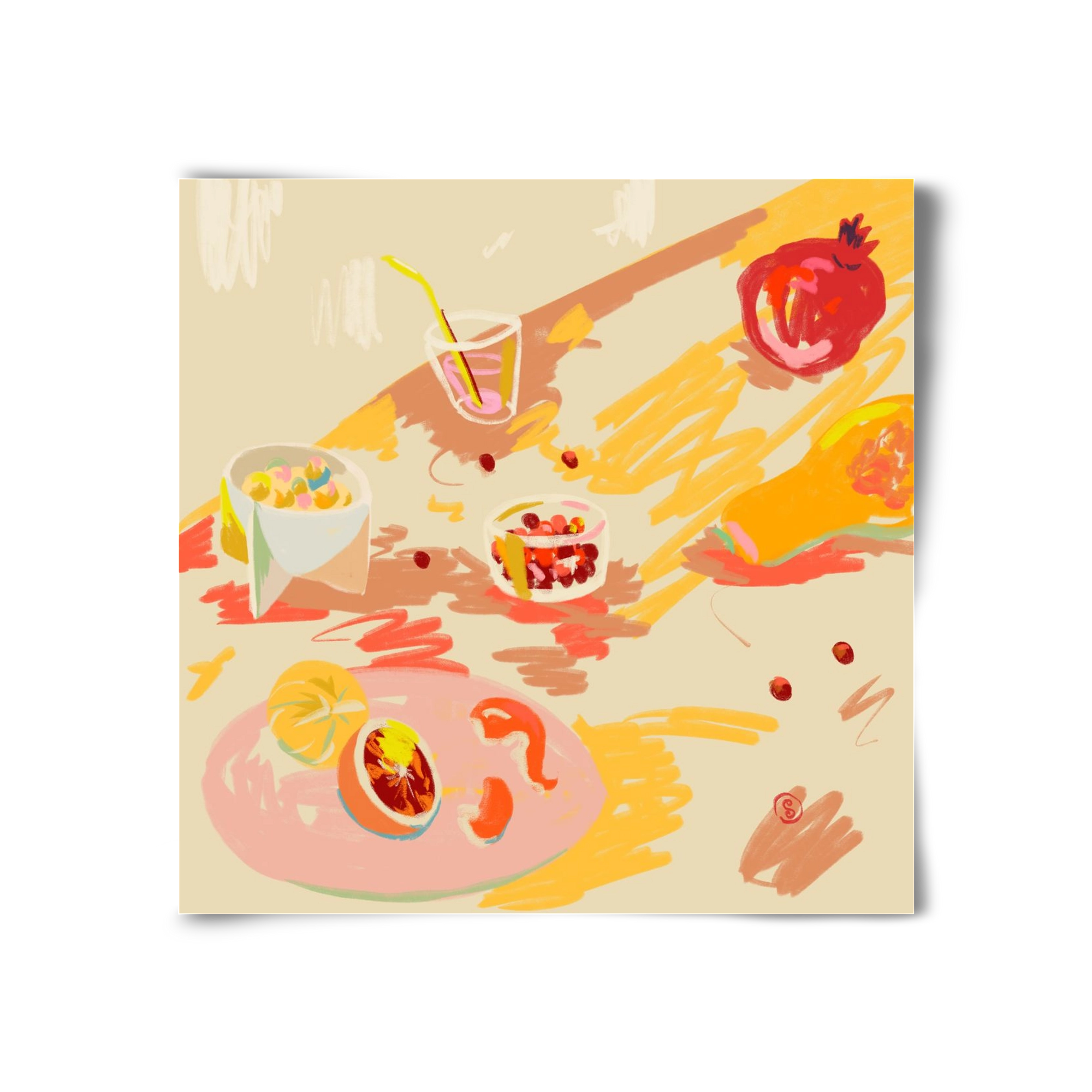 ORANGE AND PINK FRUIT, 30x30 cm, Keret nélkül