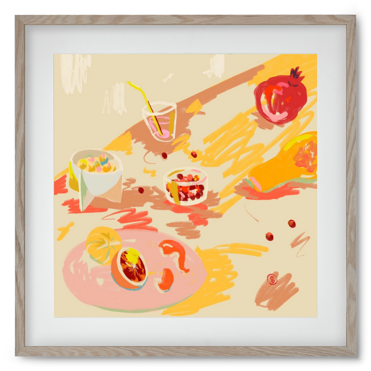 ORANGE AND PINK FRUIT, 50x50 cm (40x40 cm), Tölgy keret, paszpartuval