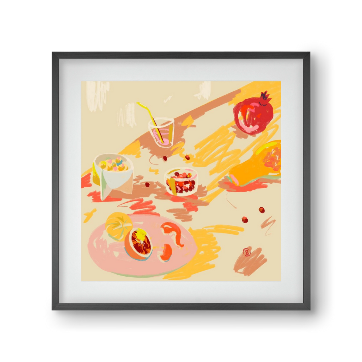 ORANGE AND PINK FRUIT, 30x30 cm (20x20 cm), Fekete keret, paszpartuval