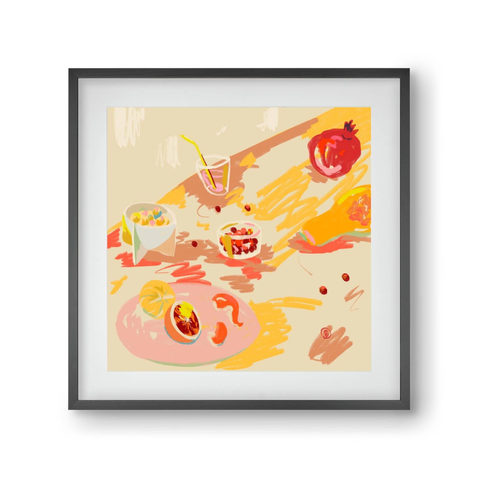 ORANGE AND PINK FRUIT, 30x30 cm (20x20 cm), Fekete keret, paszpartuval